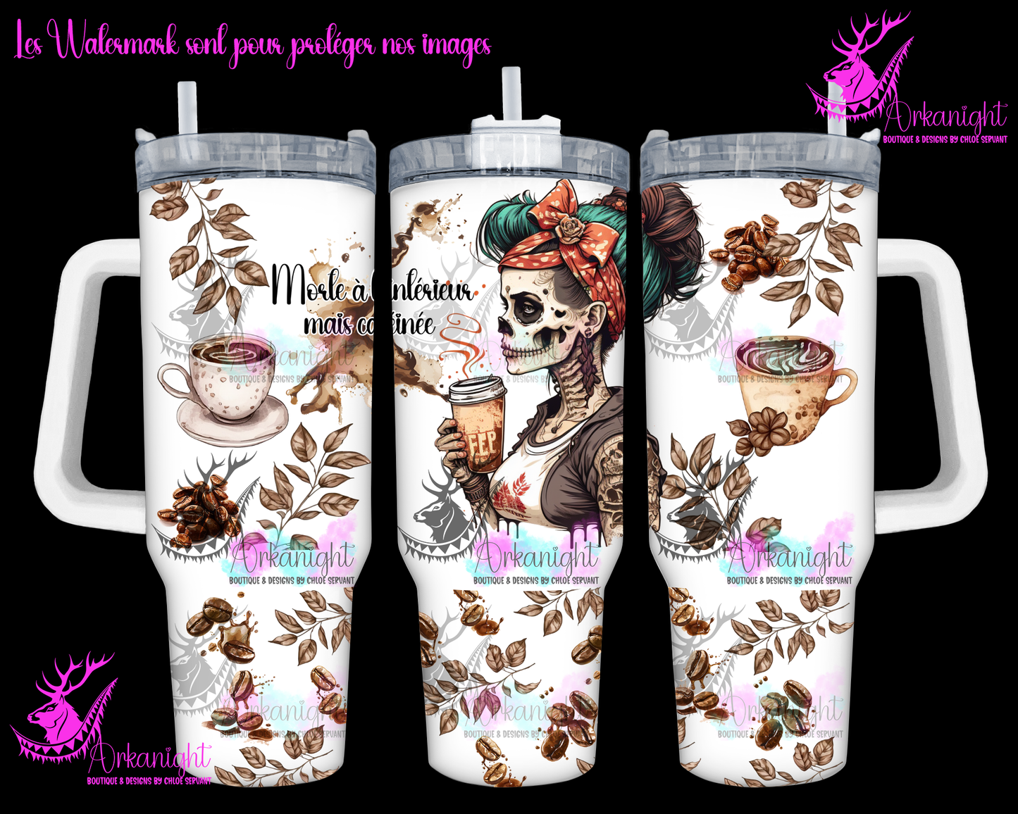 Gourde 40 oz sur commande - Morte à l'intérieur mais caféinée