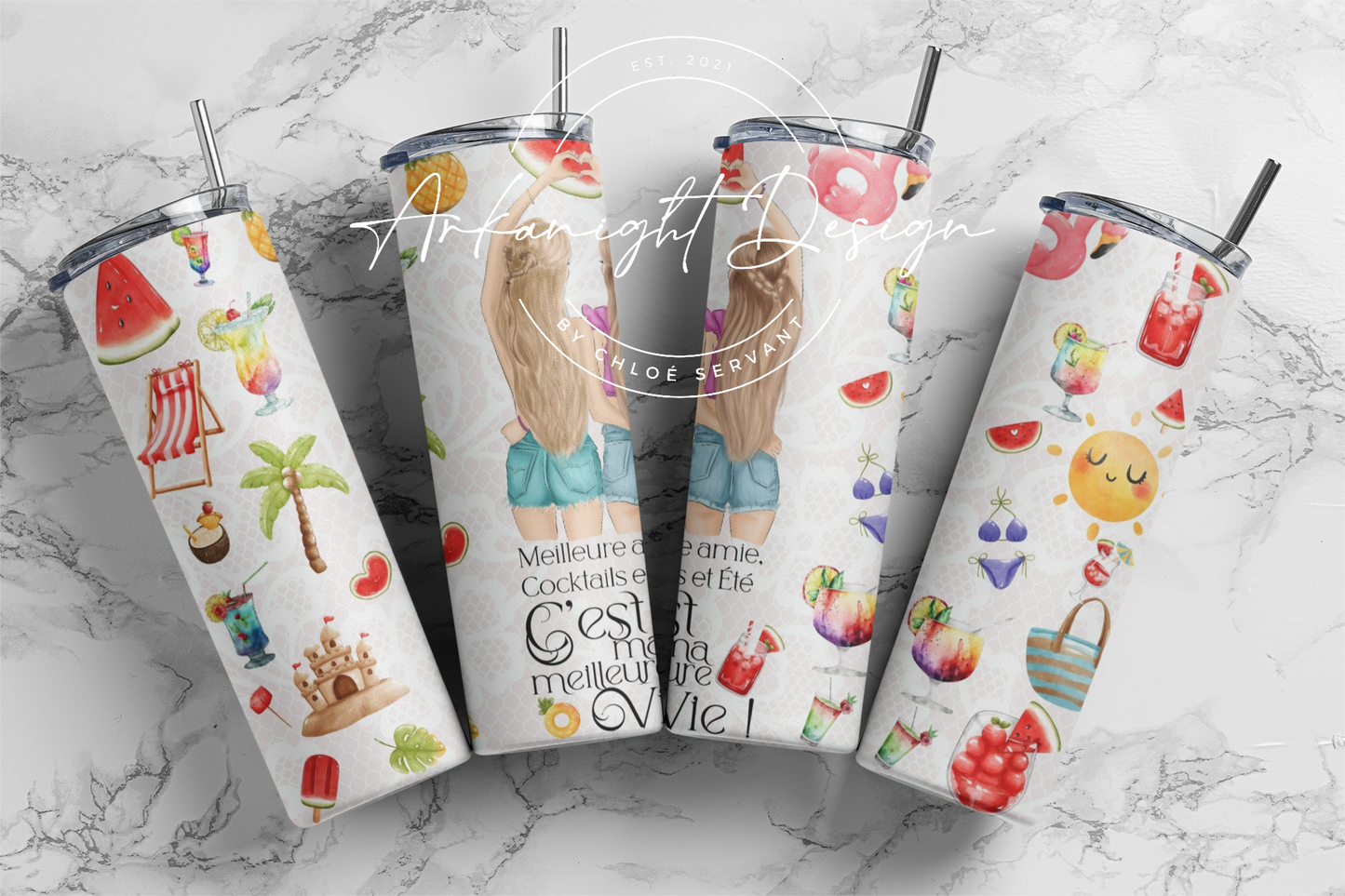 Gourde - Meilleure amie , Cocktails et été , C'est ma meilleure vie - 2 Peaux Blanches & 2 blondes