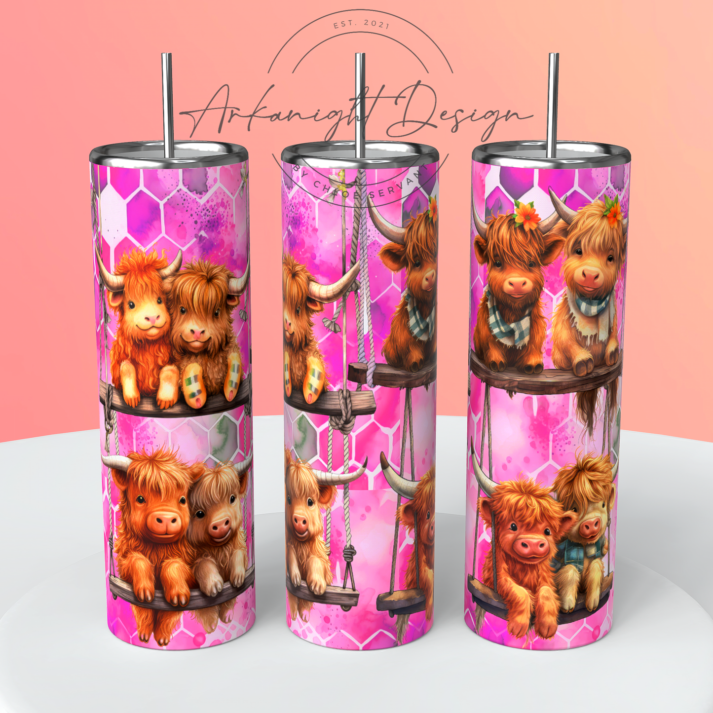 Gourde - Cute Highland Cow's on a swing