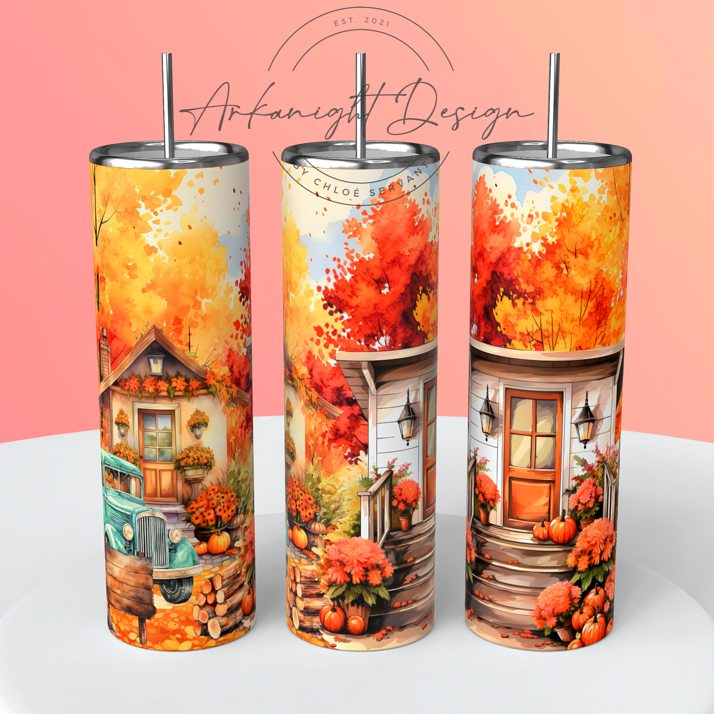 Autumn Town with blue truck