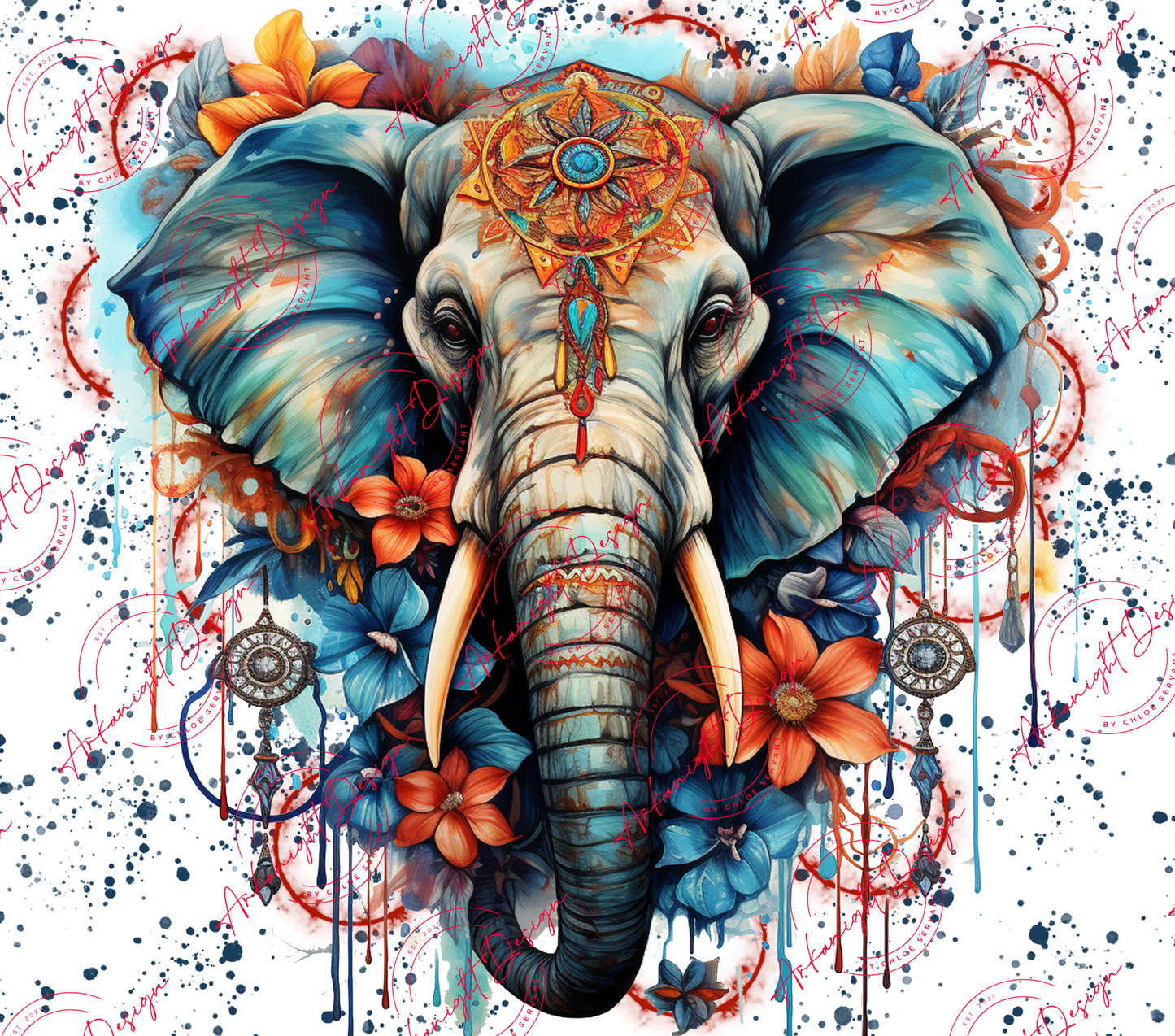 Watercolor Boho Elephant