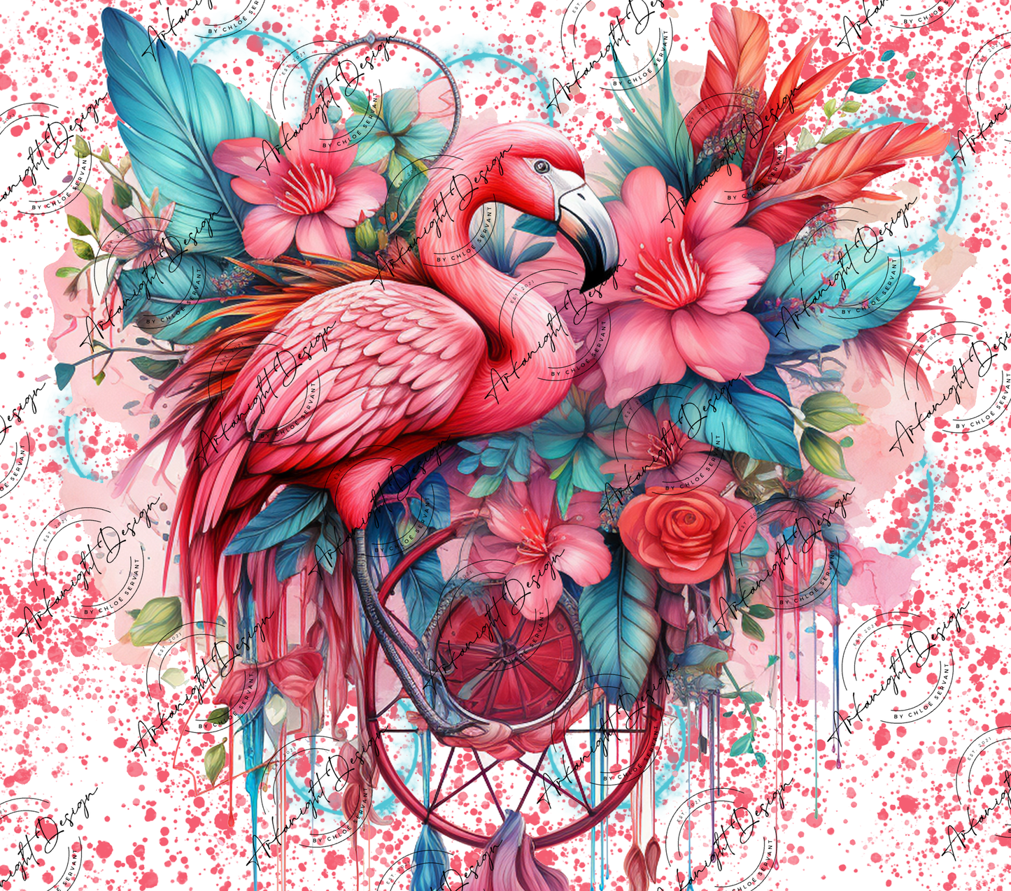 Watercolor Boho Flamingo