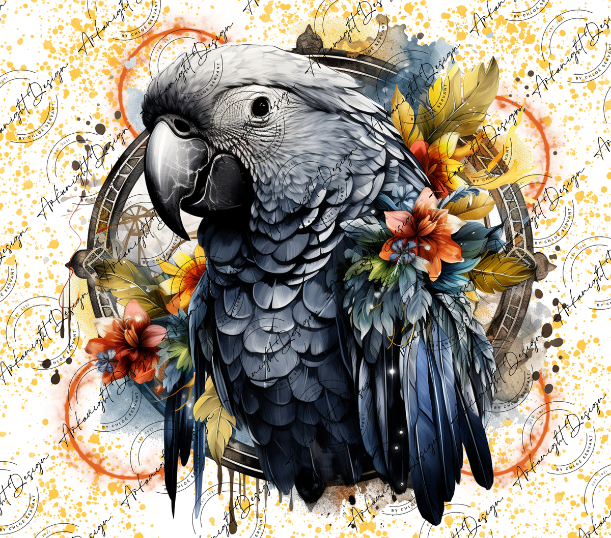 Watercolor Boho Grey Gibbon