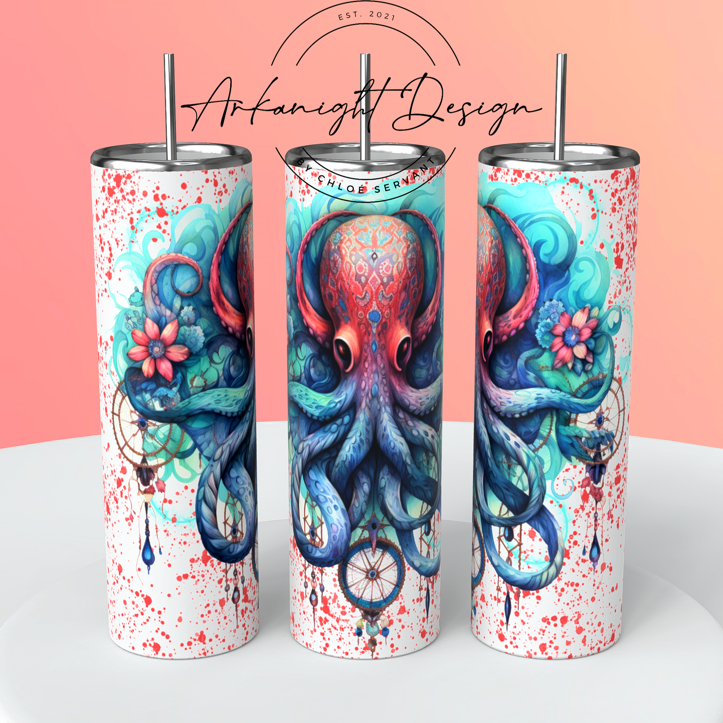 Gourde sur commande - Watercolor Boho Octopus