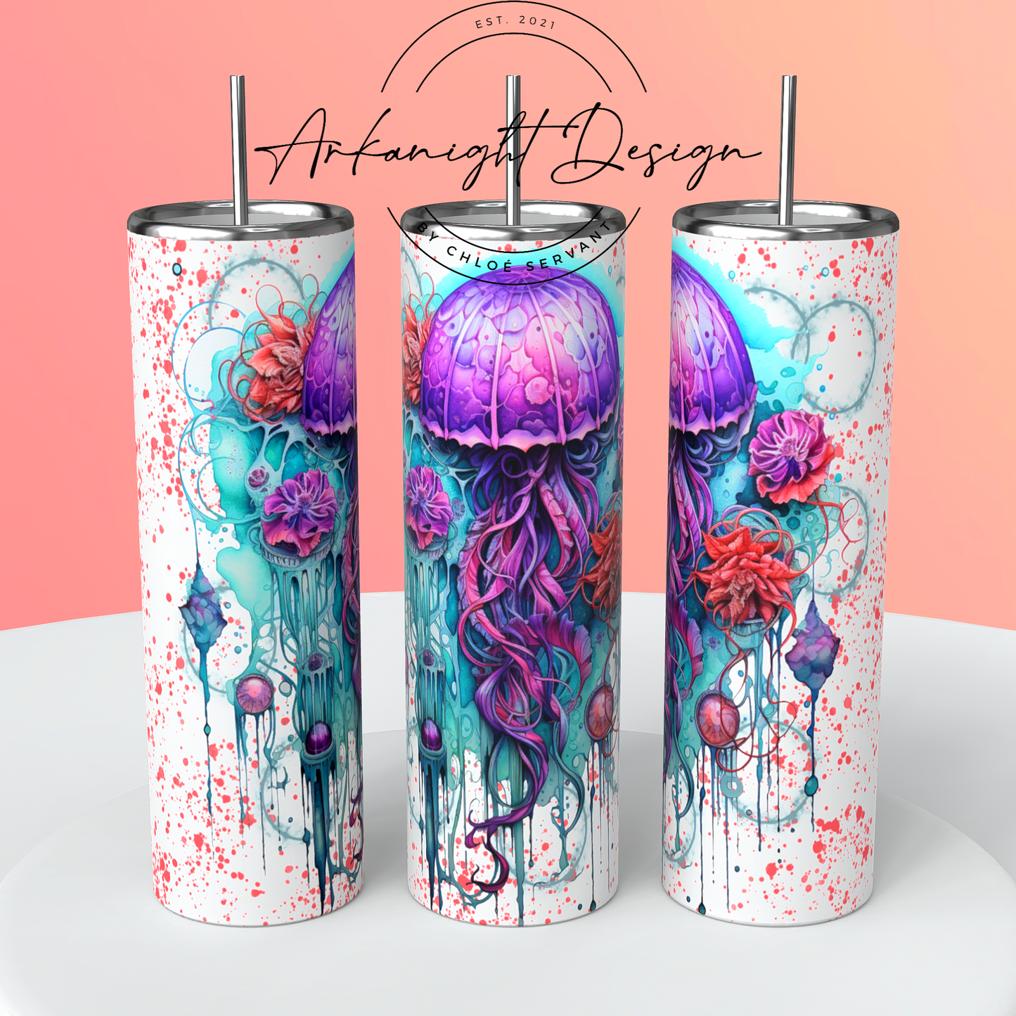 Gourde sur commande - Watercolor Boho JellyFish