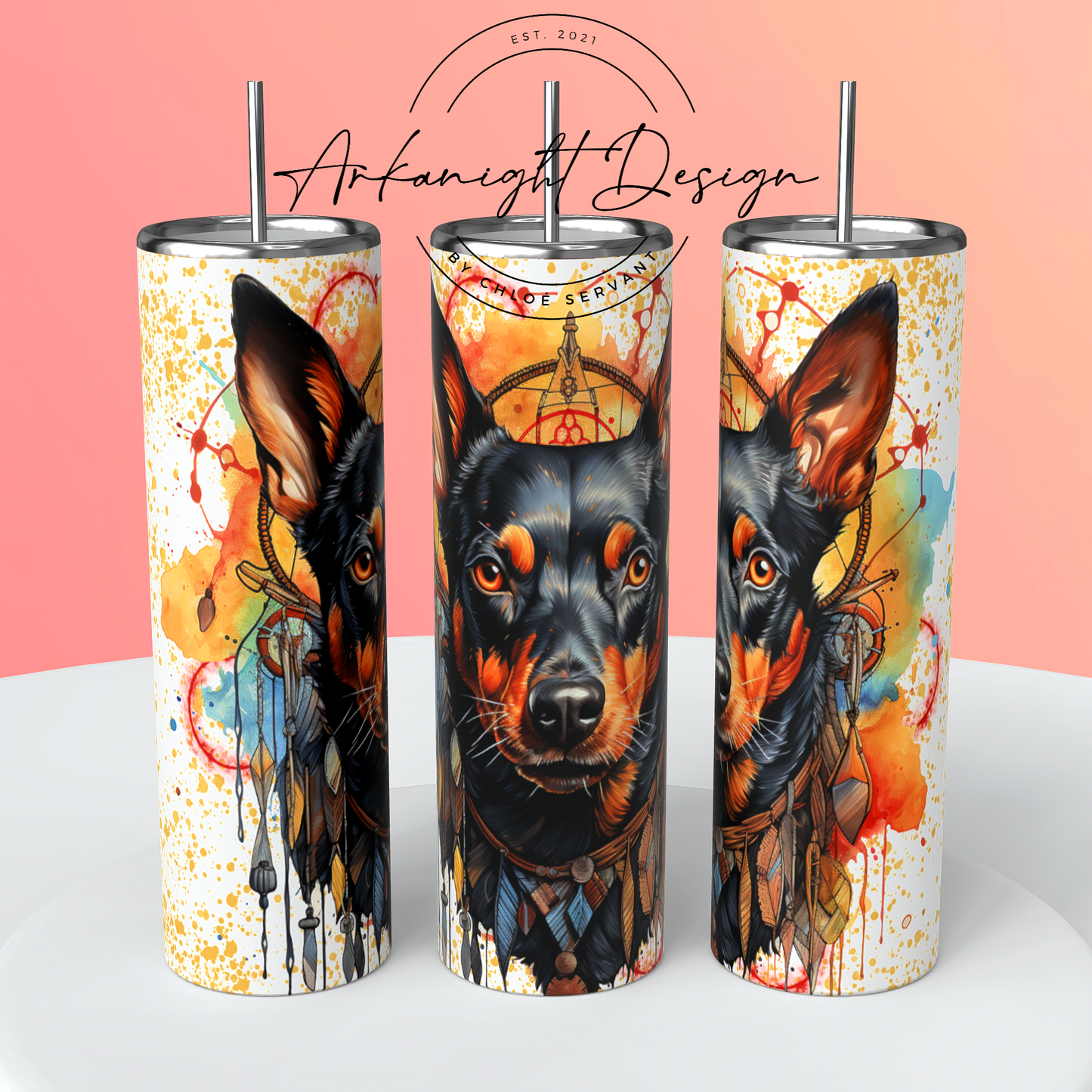 Gourde sur commande - Watercolor Boho Pinscher