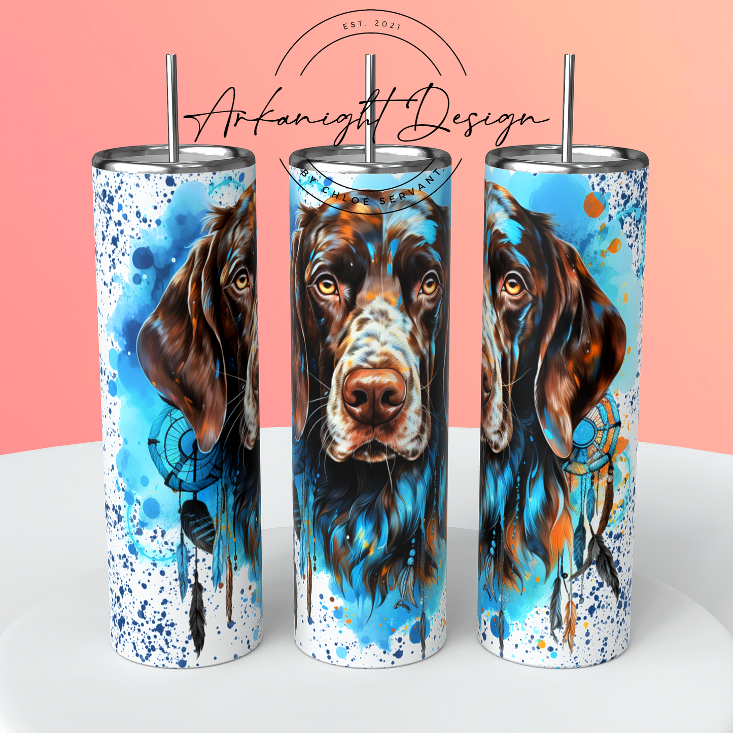 Gourde sur commande - Watercolor Boho Braque Allemand