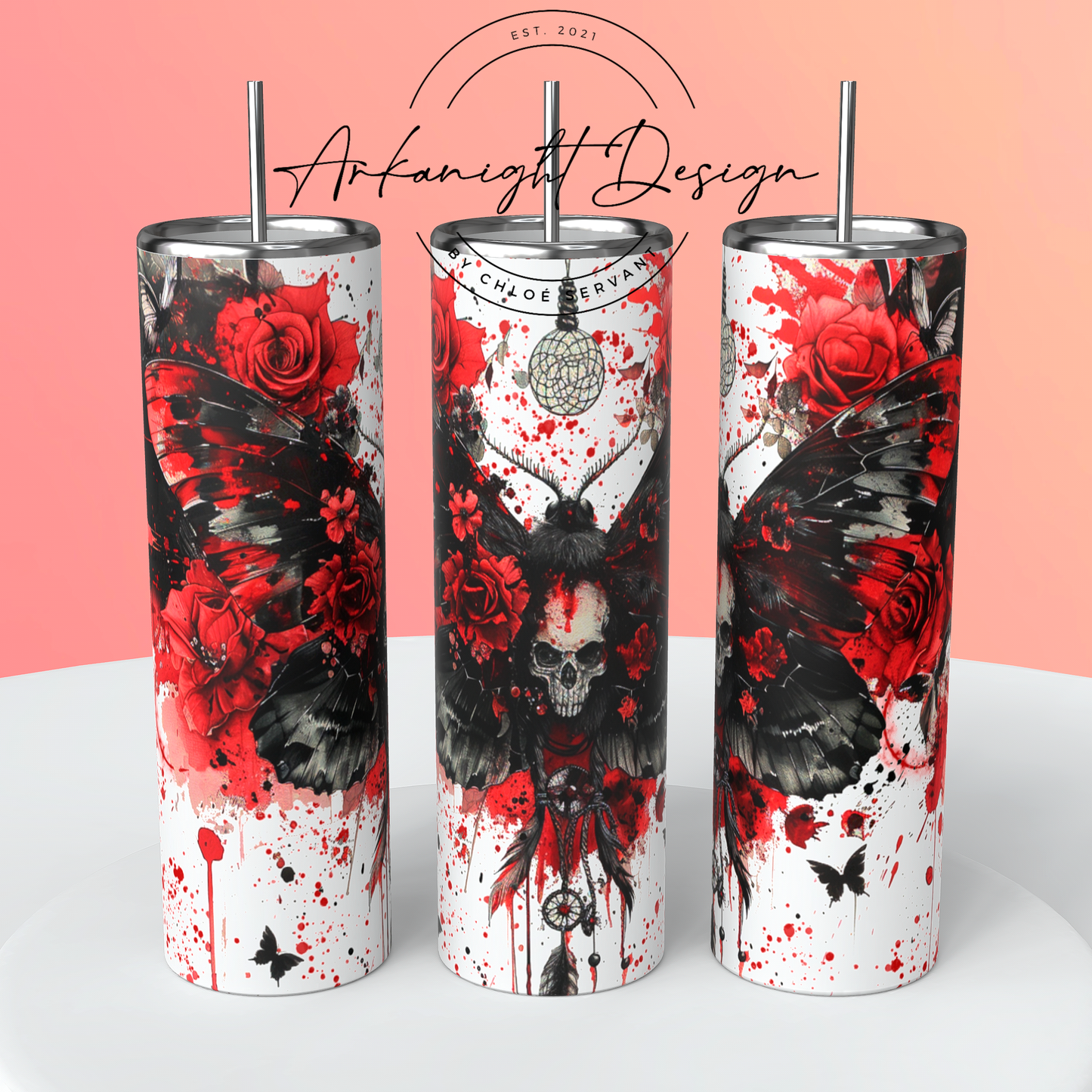 Gourde sur commande - Watercolor Boho Nightmoth White