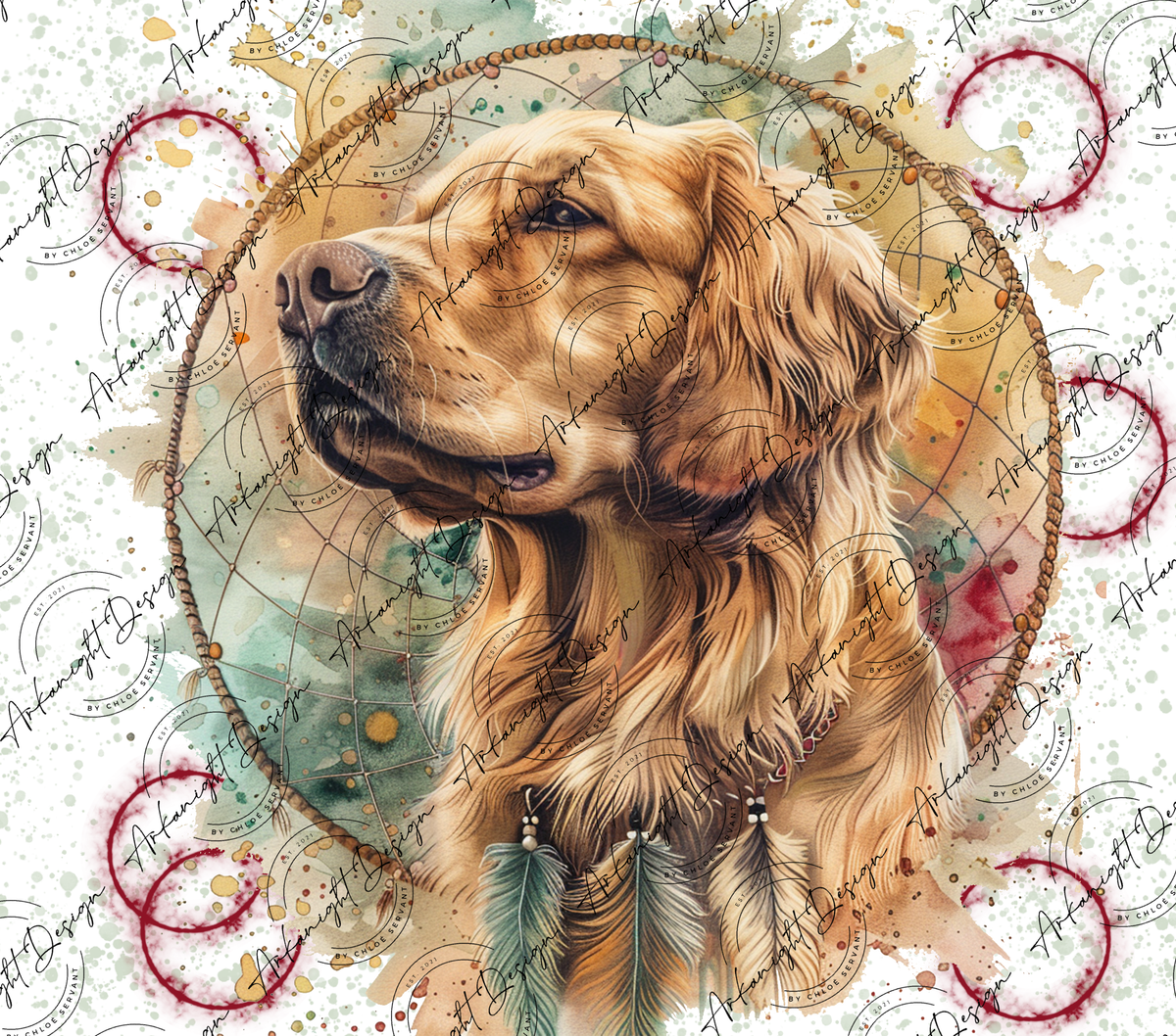 Numérique - Watercolor Boho Blond Golden Retriever