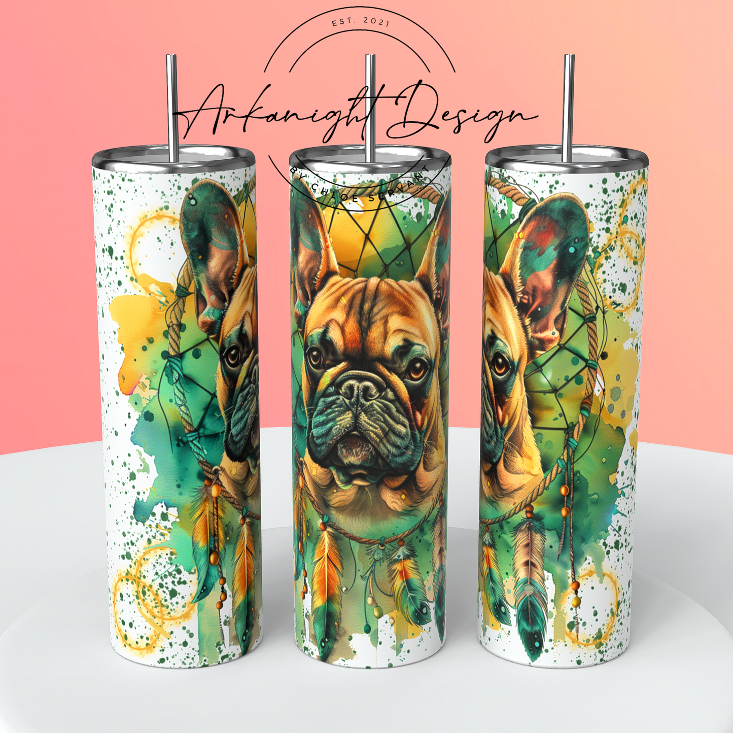 Gourde sur commande - Watercolor Boho French Bulldog Black Mask