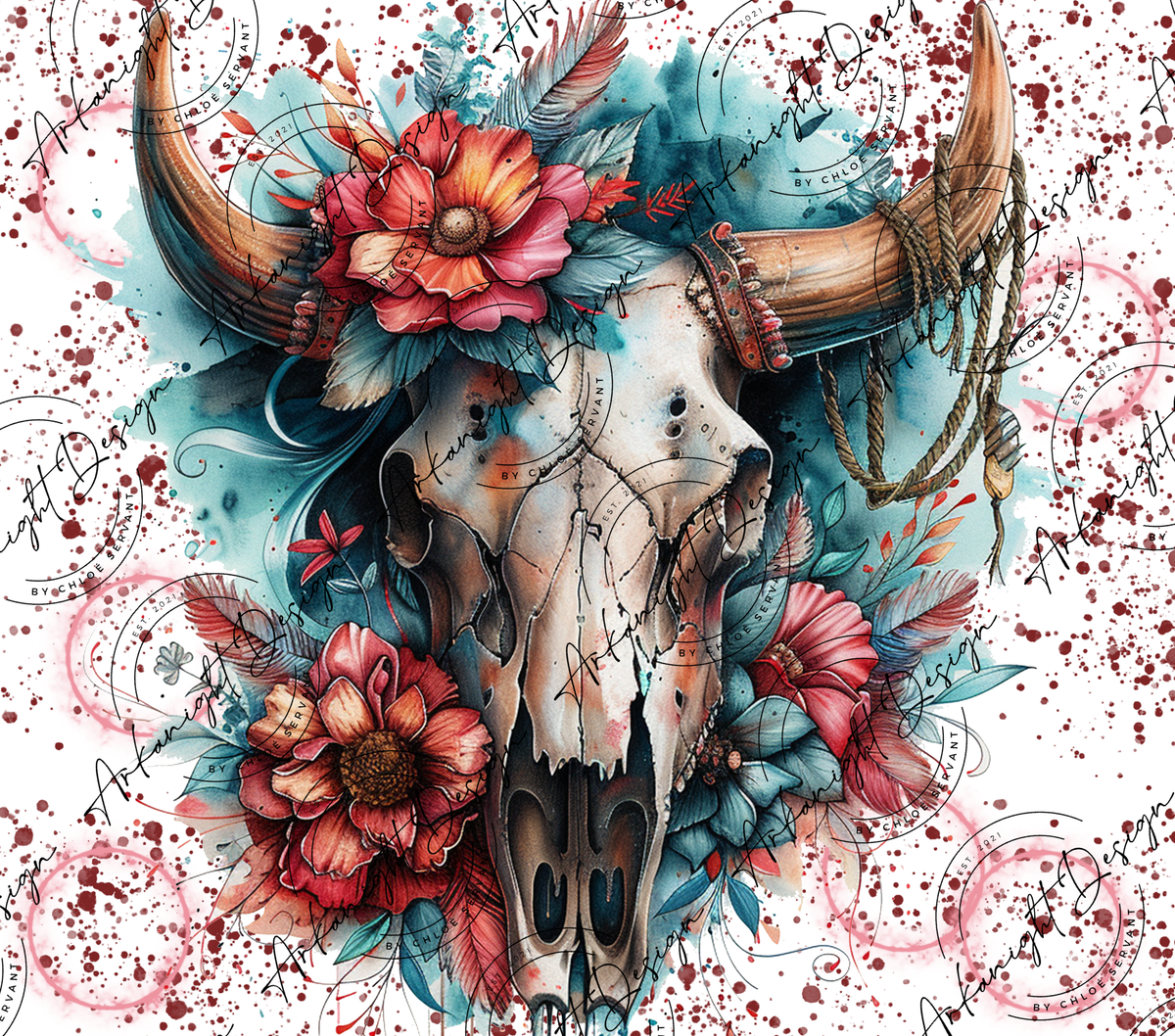 Numérique - Watercolor Boho Red & turquoise Bramabull