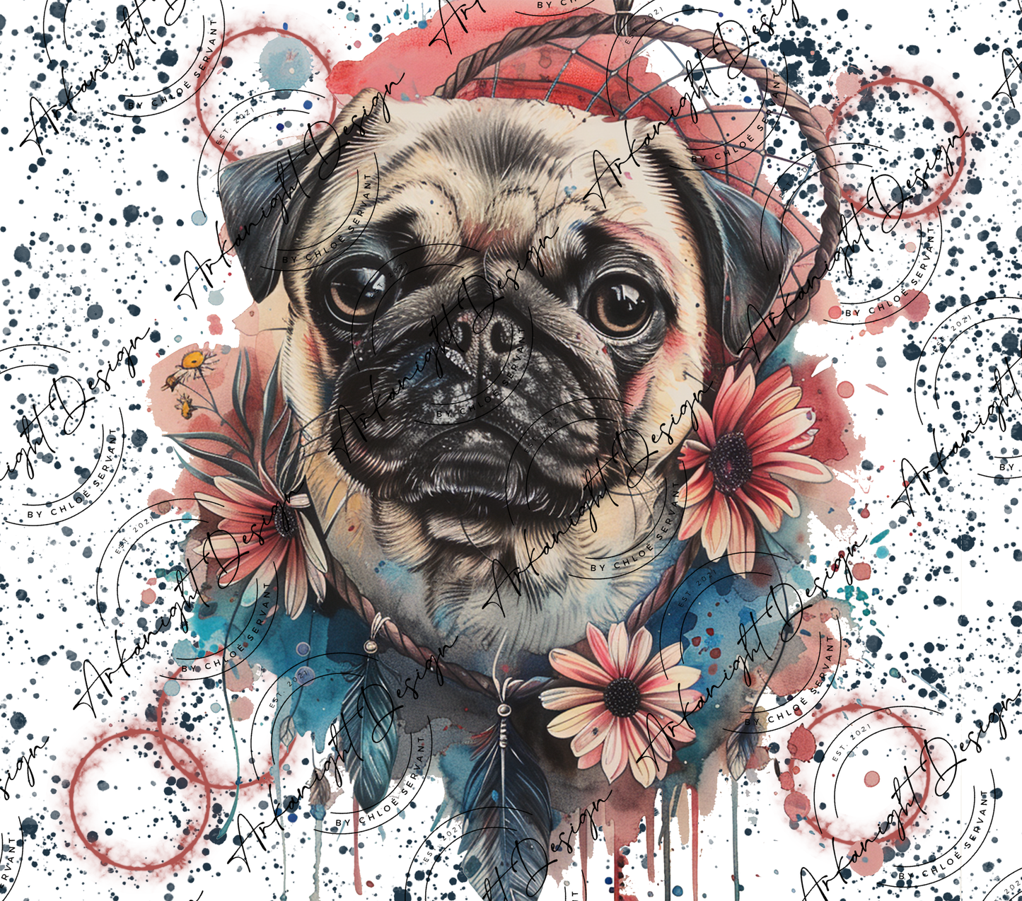 Numérique - Watercolor Boho Pug