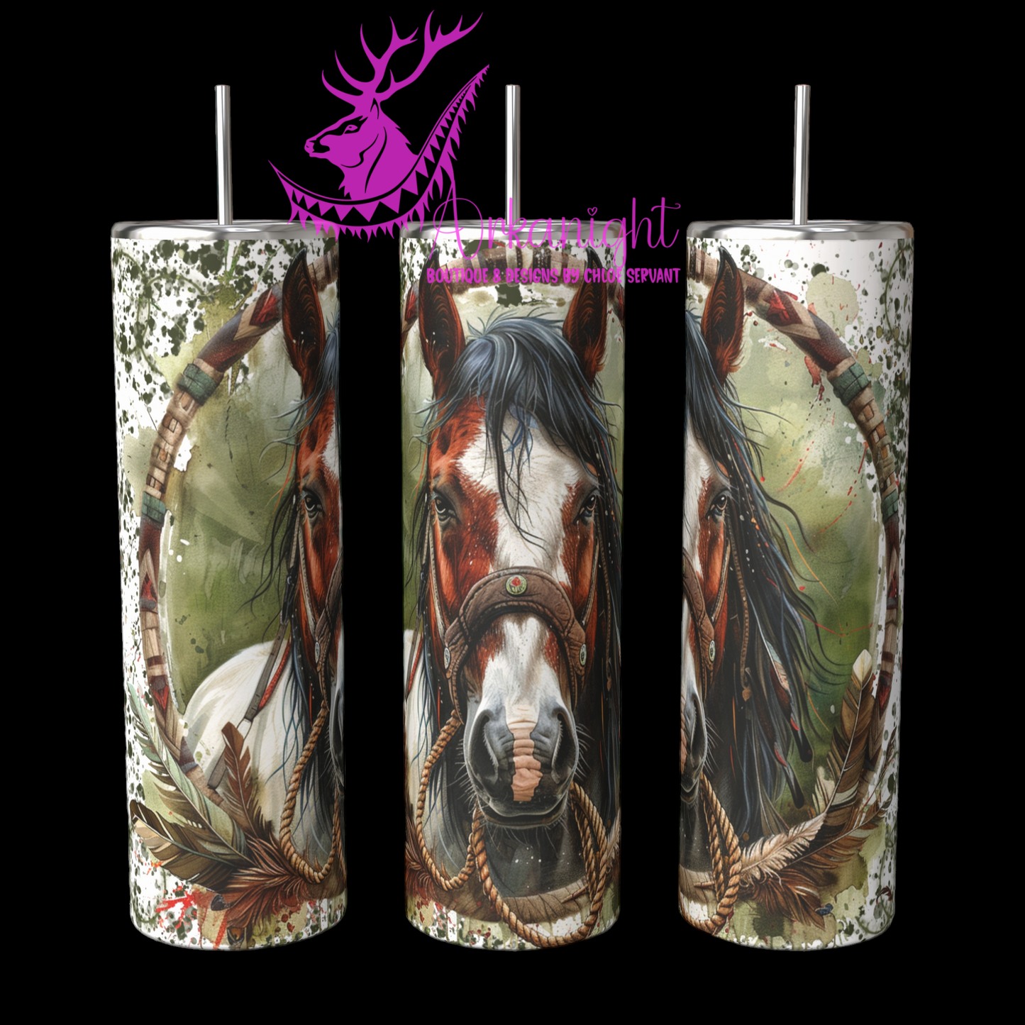 Gourde sur commande - Watercolor Paint horse - 06