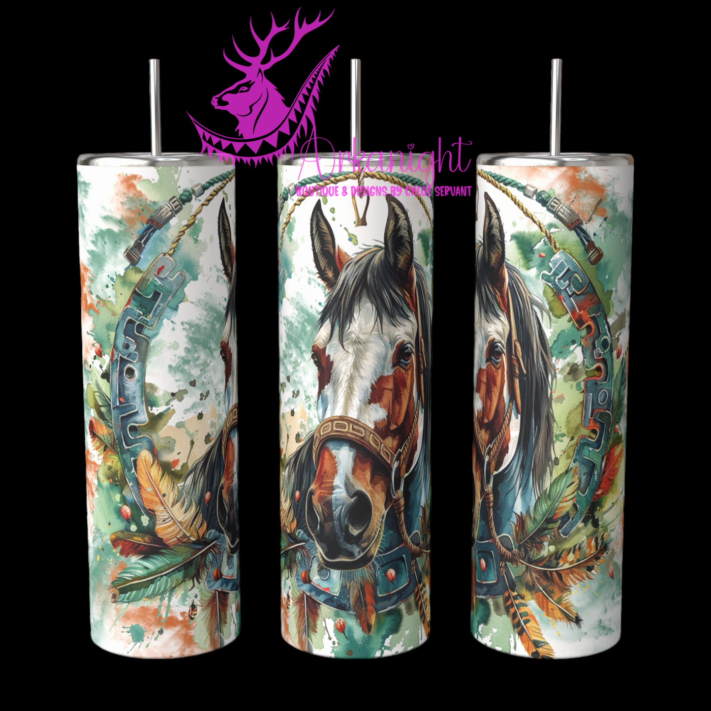 Gourde sur commande - Watercolor Paint horse - 07