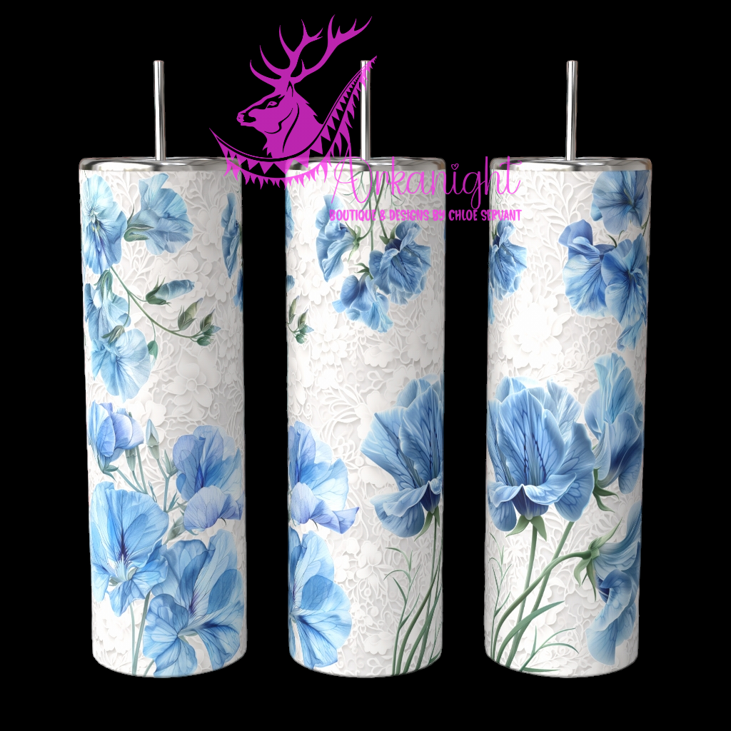 Gourde sur commande - Light Blue Sweet Pea And Lace