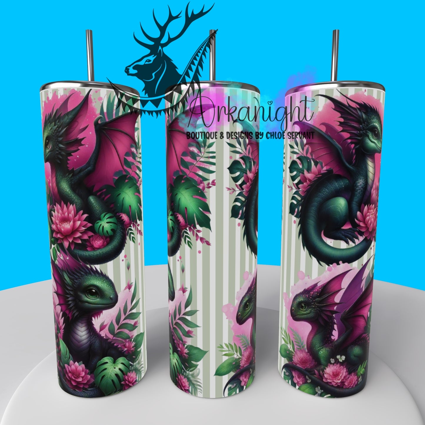 Gourde sur commande - Collection Monstera & Bébé Dragon - Fushia & Vert Forêt
