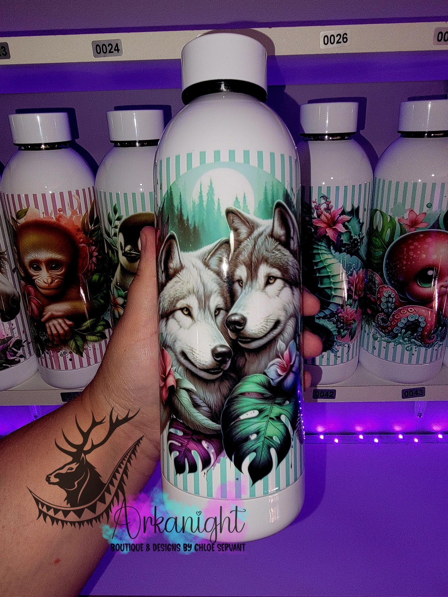 Bouteille d'eau 17 OZ Sur Commande - Isotherme - Monstera & Animals - Couple de Loup