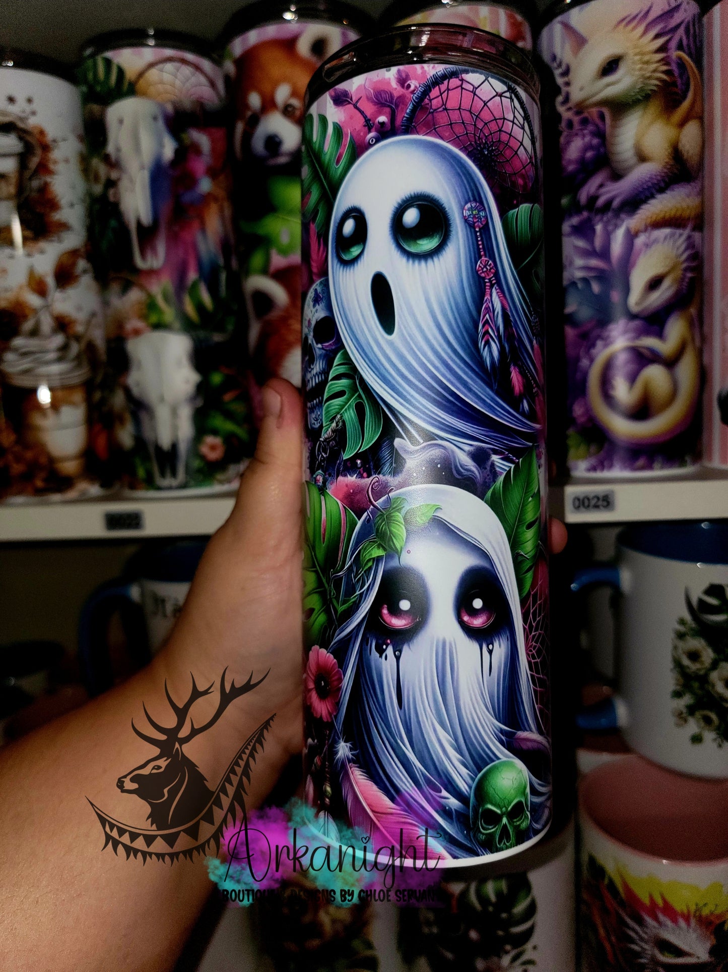 Gourde sur commande - Collection Monstera & Halloween 2025 - Fantôme Rose