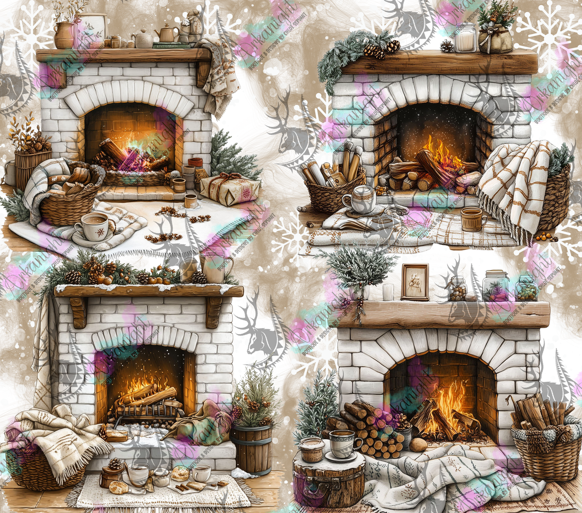 Numérique - Collection Hiver & Noël 2025 - Cheminée de Noël- Nude