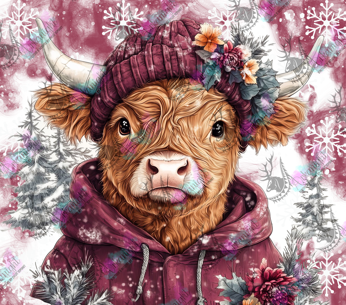 Numérique - Collection Hiver & Noël 2025 - Vache Highland Rousse - Bourgogne
