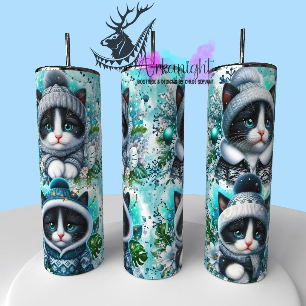 Gourde sur commande - Collection Hiver , Monstera & Chats - Chaton Blanc & Noir
