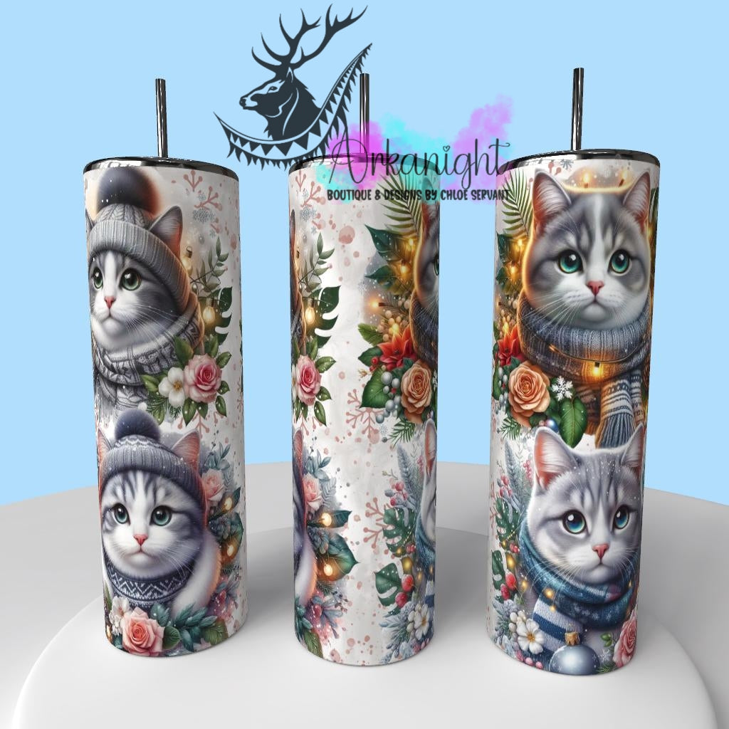 Gourde sur commande - Collection Hiver , Monstera & Chats - Chat Blanc & Gris