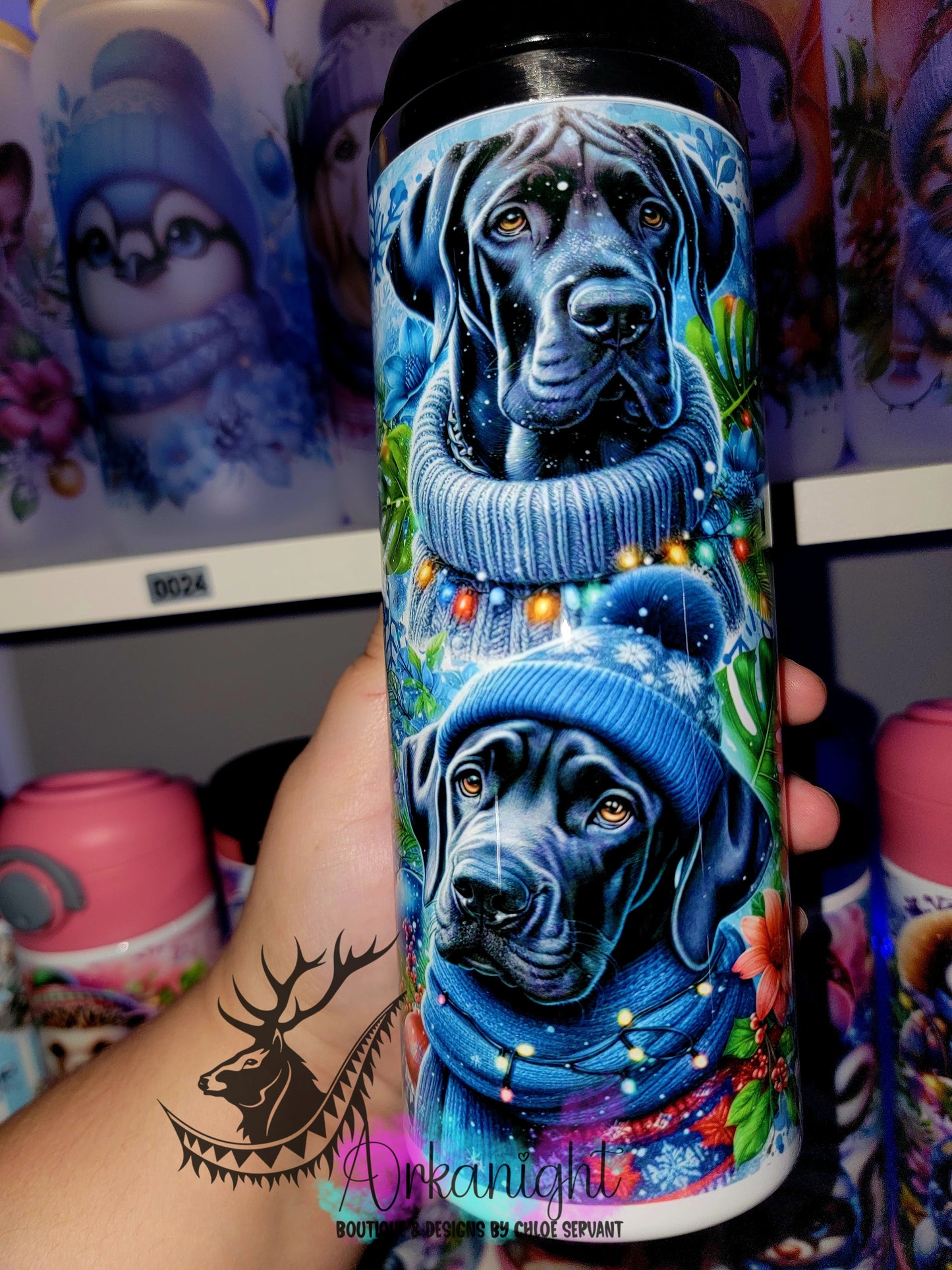 Gourde sur commande - Couvercle à café - 14 oz - Collection Hiver & Noël 2025 - Grand Danois Noir