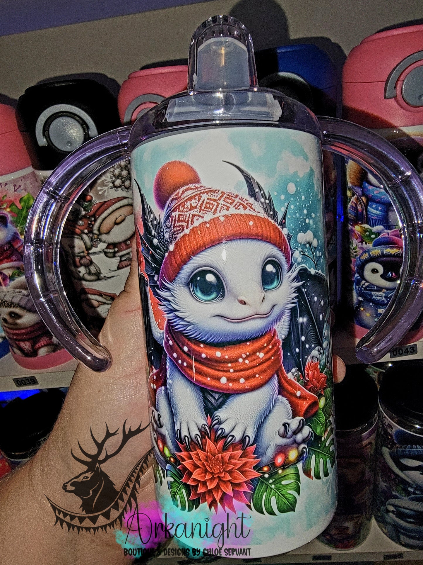 Gourde - Biberon Évolutif sur commande - Dragon d'Hiver Blanc & Noir & Rouge