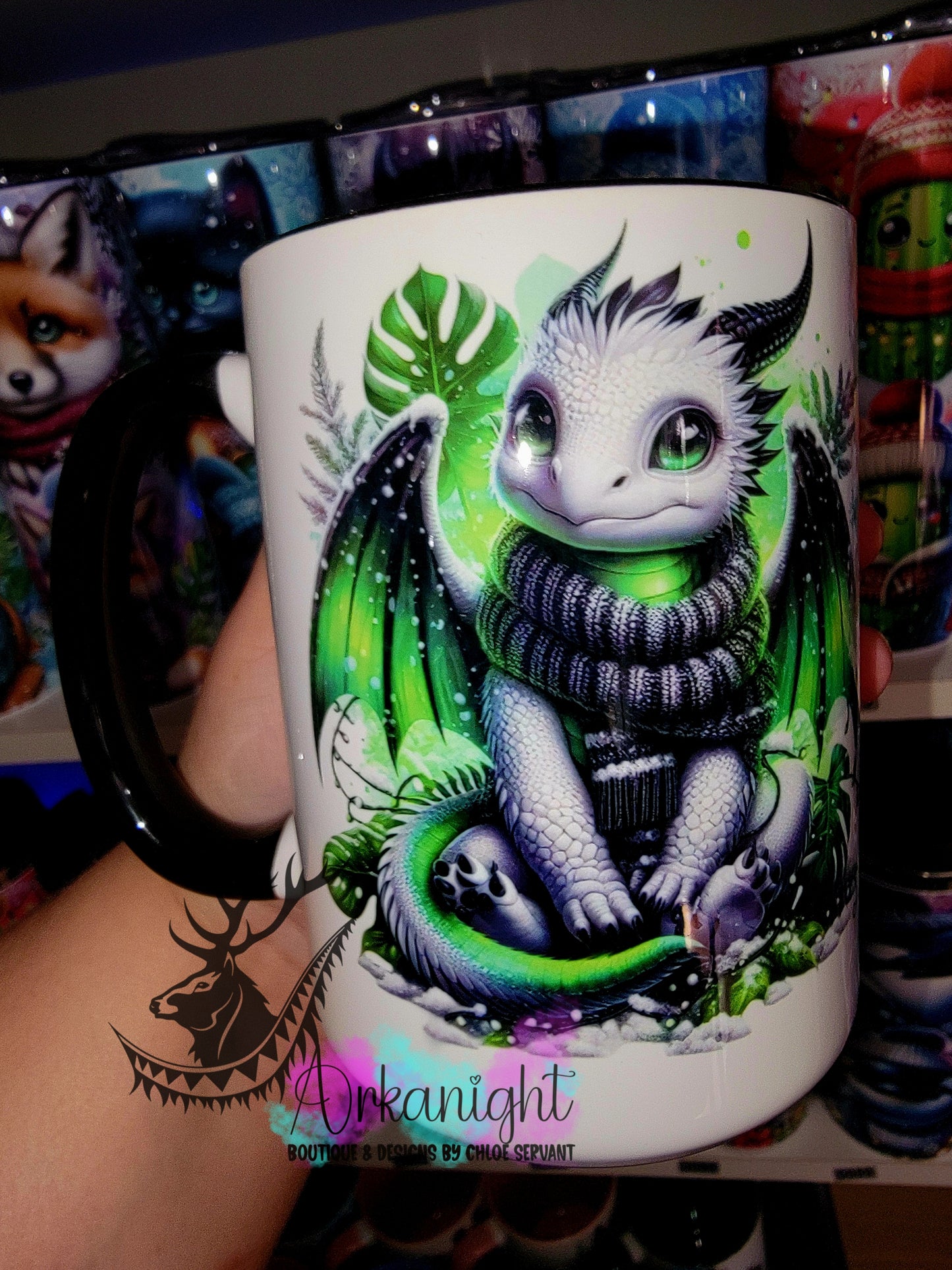 Tasse en céramique sur commande - Collection Hiver 2025 - Dragon Blanc , Noir & Vert Fluot