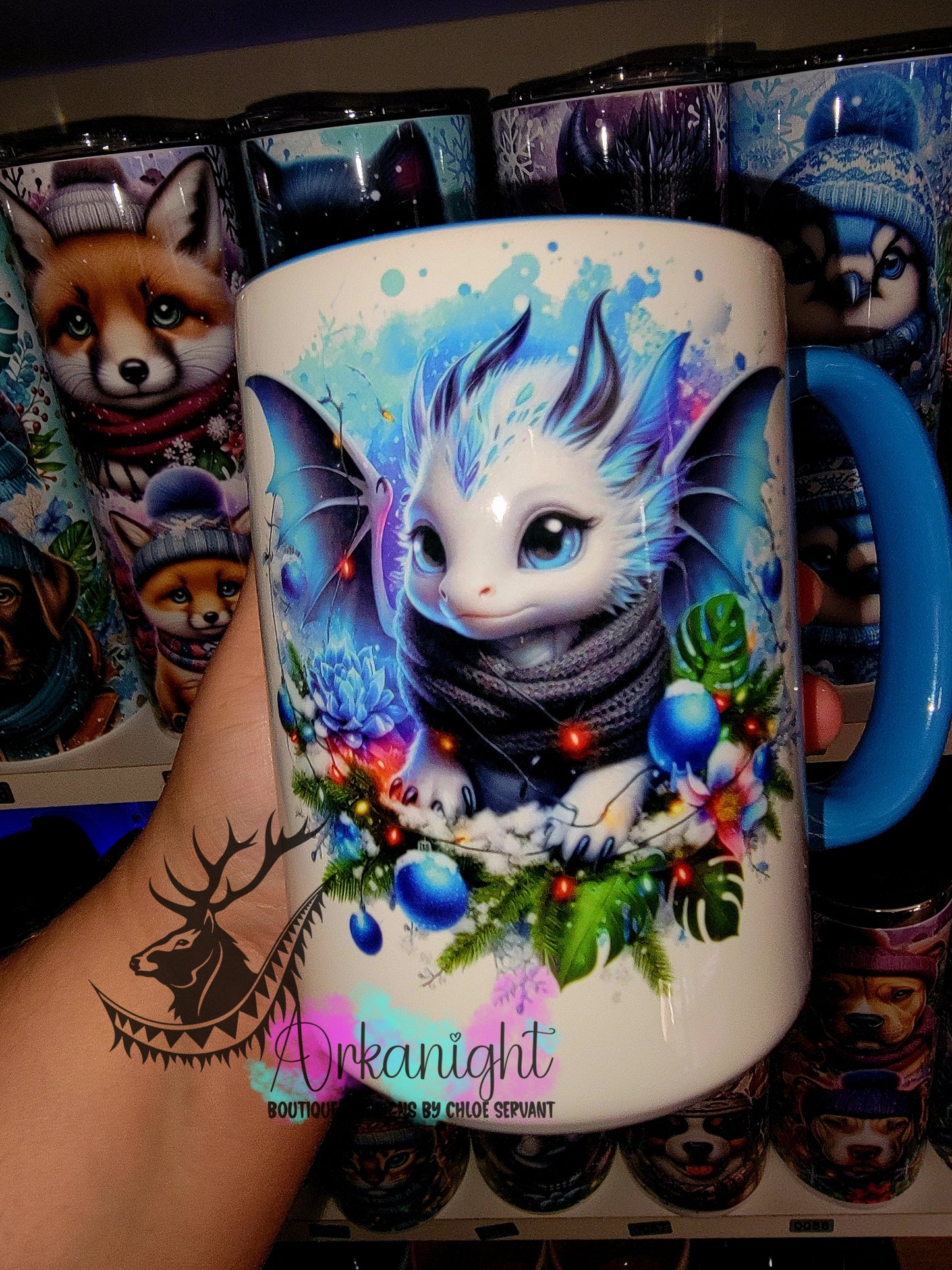 Tasse en céramique sur commande - Collection Hiver 2025 - Dragon Blanc, Noir & Turquoise