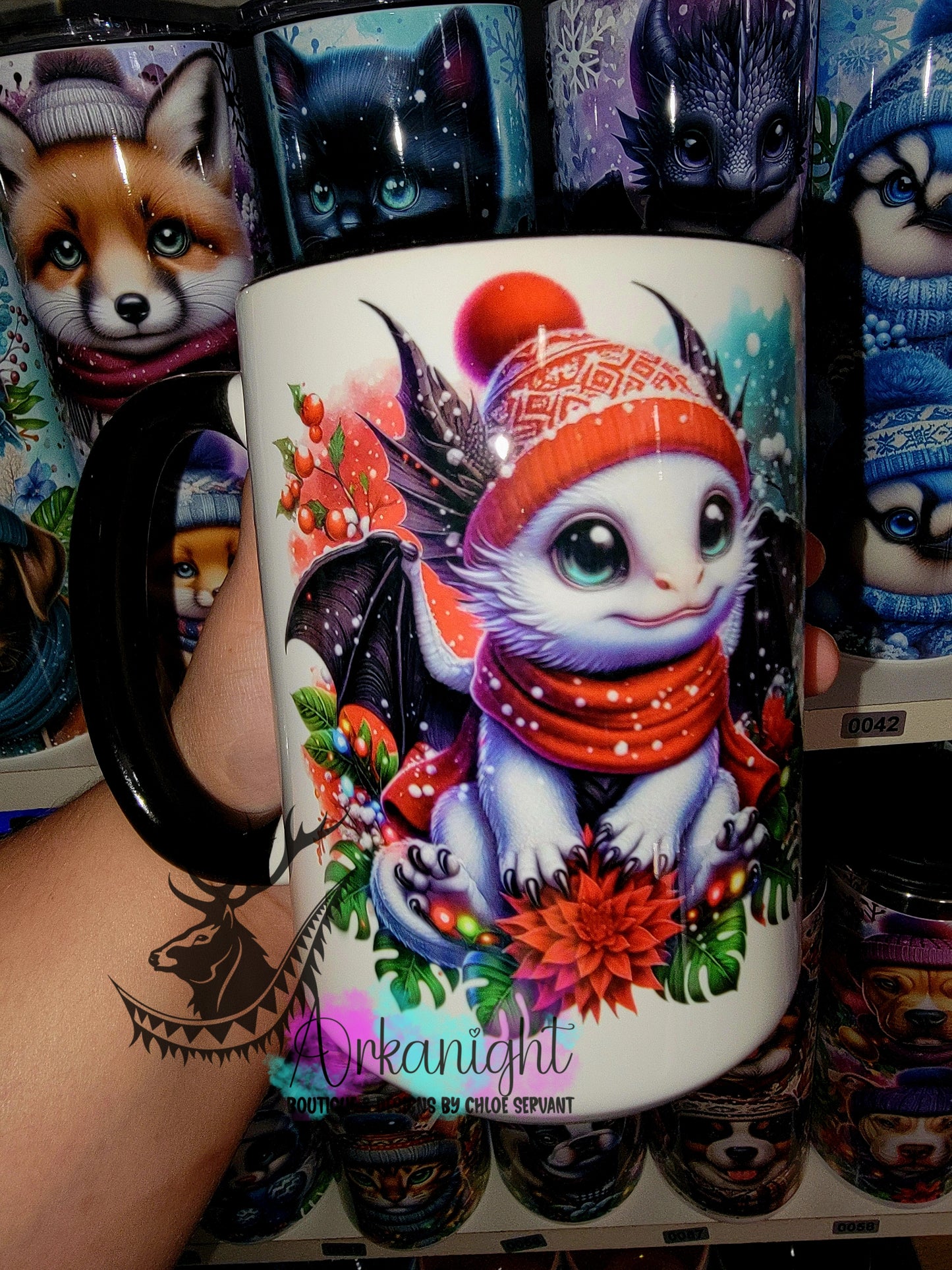 Tasse en céramique sur commande - Collection Hiver 2025 - Dragon Blanc , Noir & Rouge