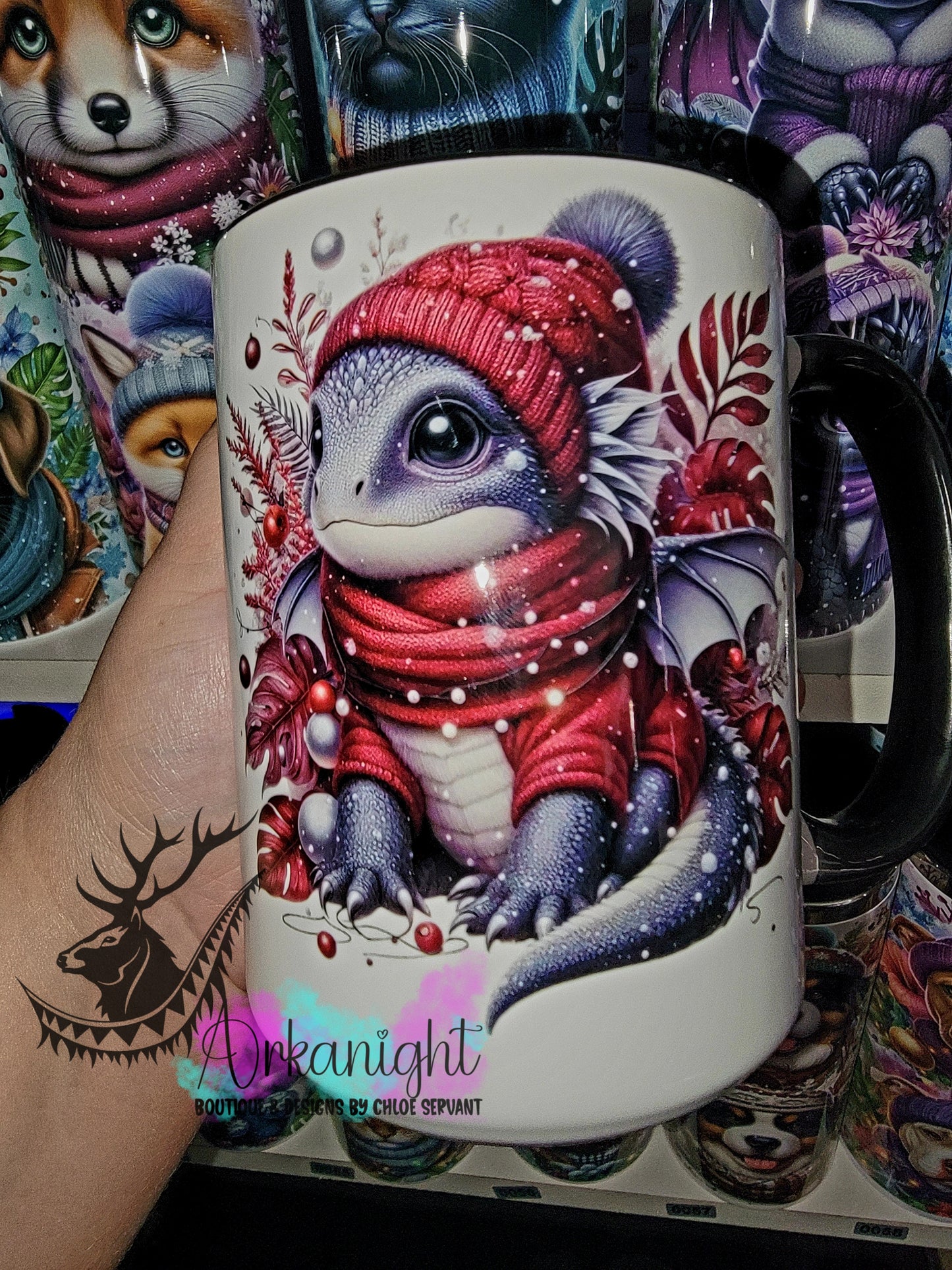 Tasse en céramique sur commande - Collection Hiver 2025 - Dragon Gris & Rouge
