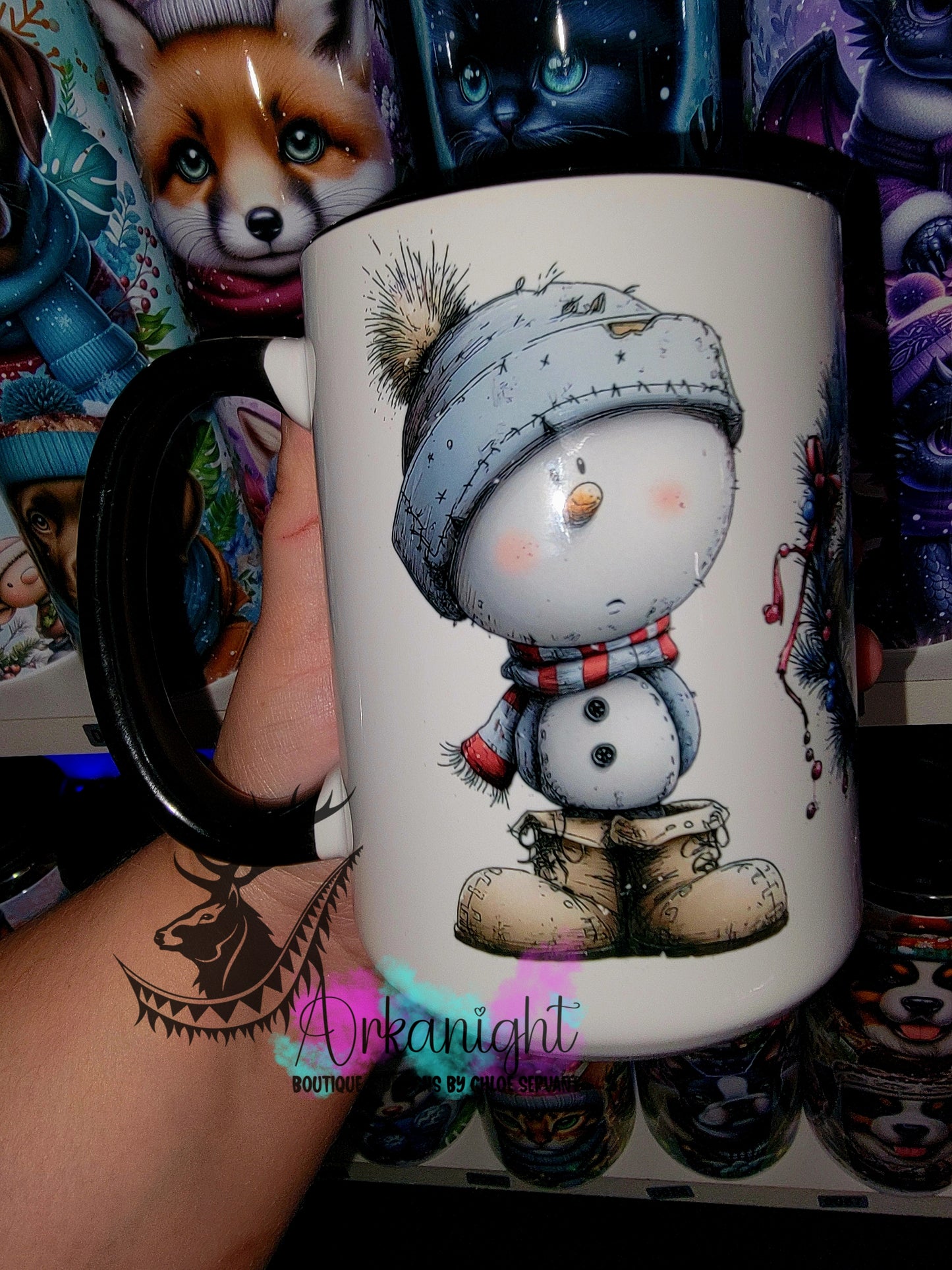 Tasse en céramique sur commande - Collection Hiver 2025 - Bonhomme de neige & Sloth Vintage