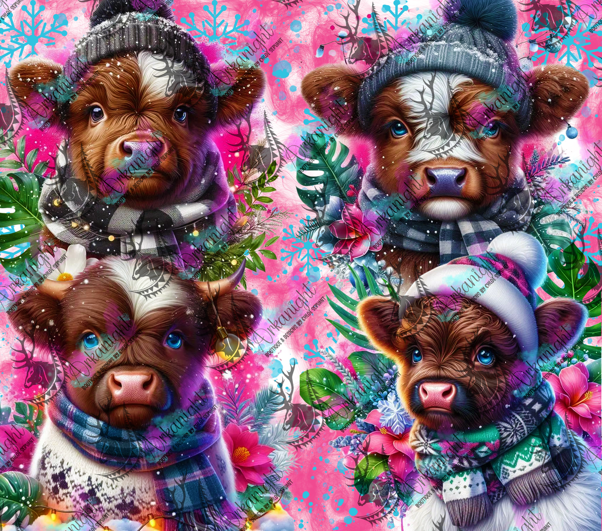 Numérique - Collection Hiver & Animals 2025 - Vache Highland Brune & Blanche