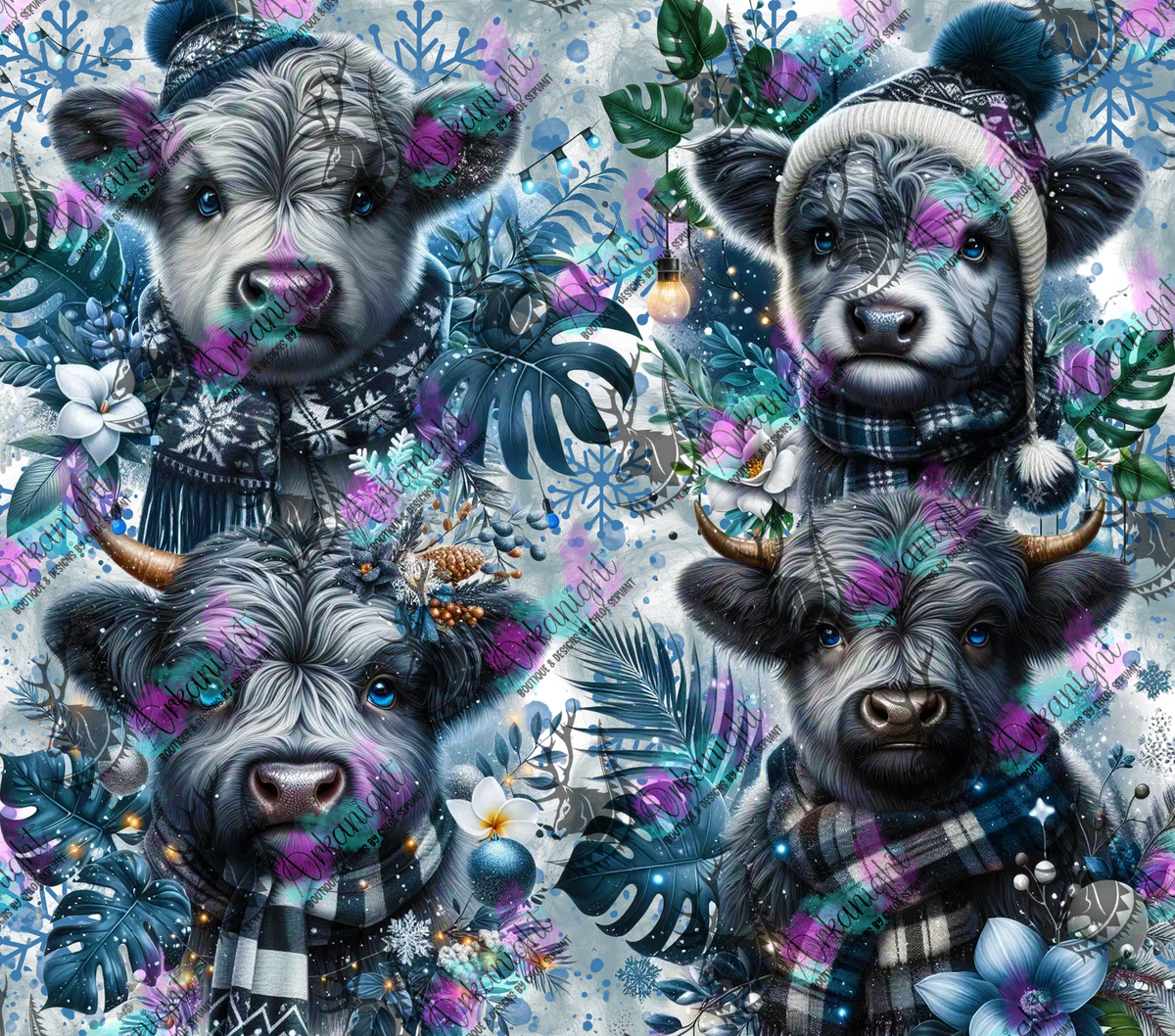 Numérique - Collection Hiver & Animals 2025 - Vache Highland Grise & Noire