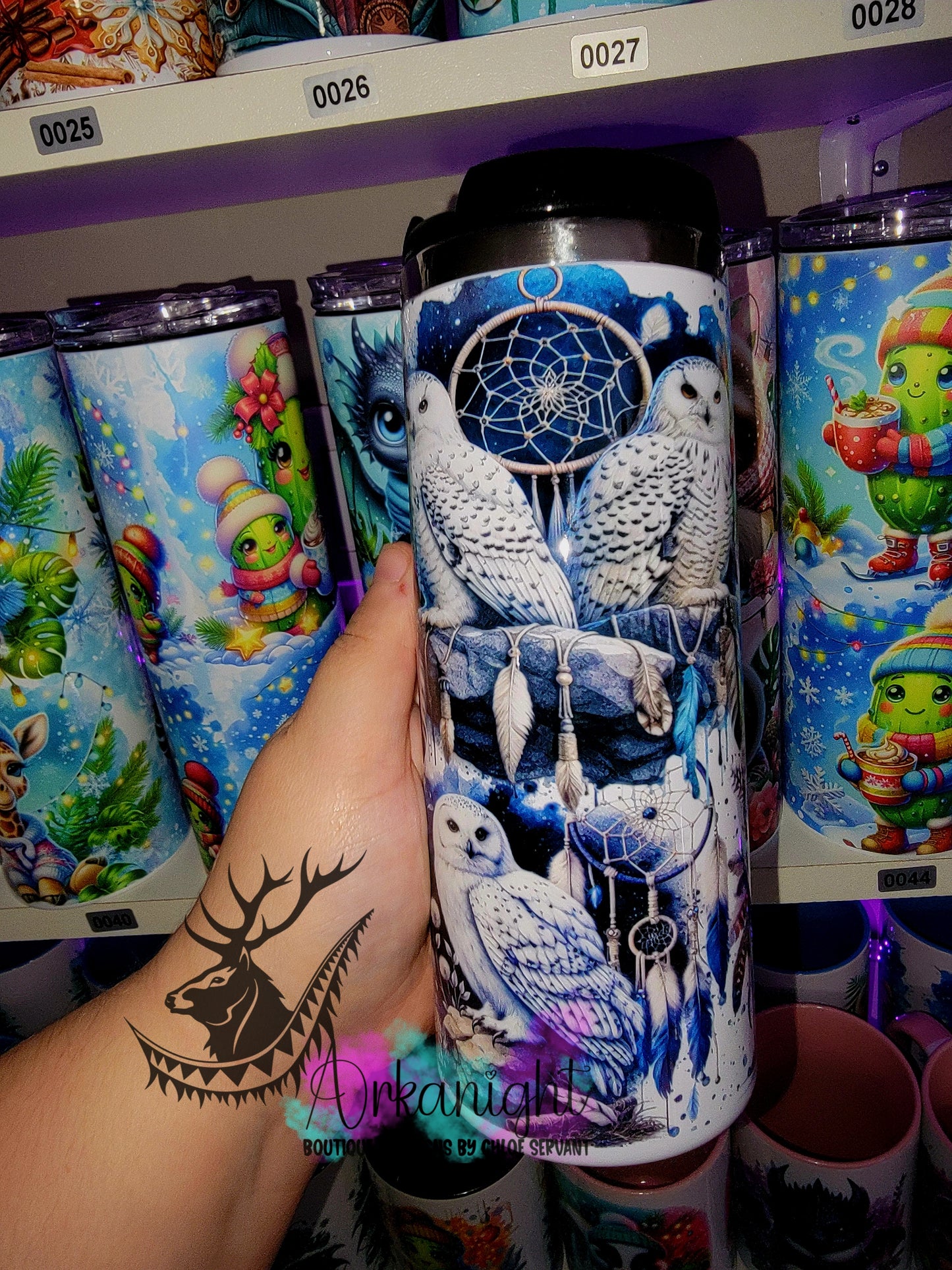 Gourde sur commande - Couvercle à café - 14 oz - Collection Hiver & Noël 2025 - Harfang des neiges