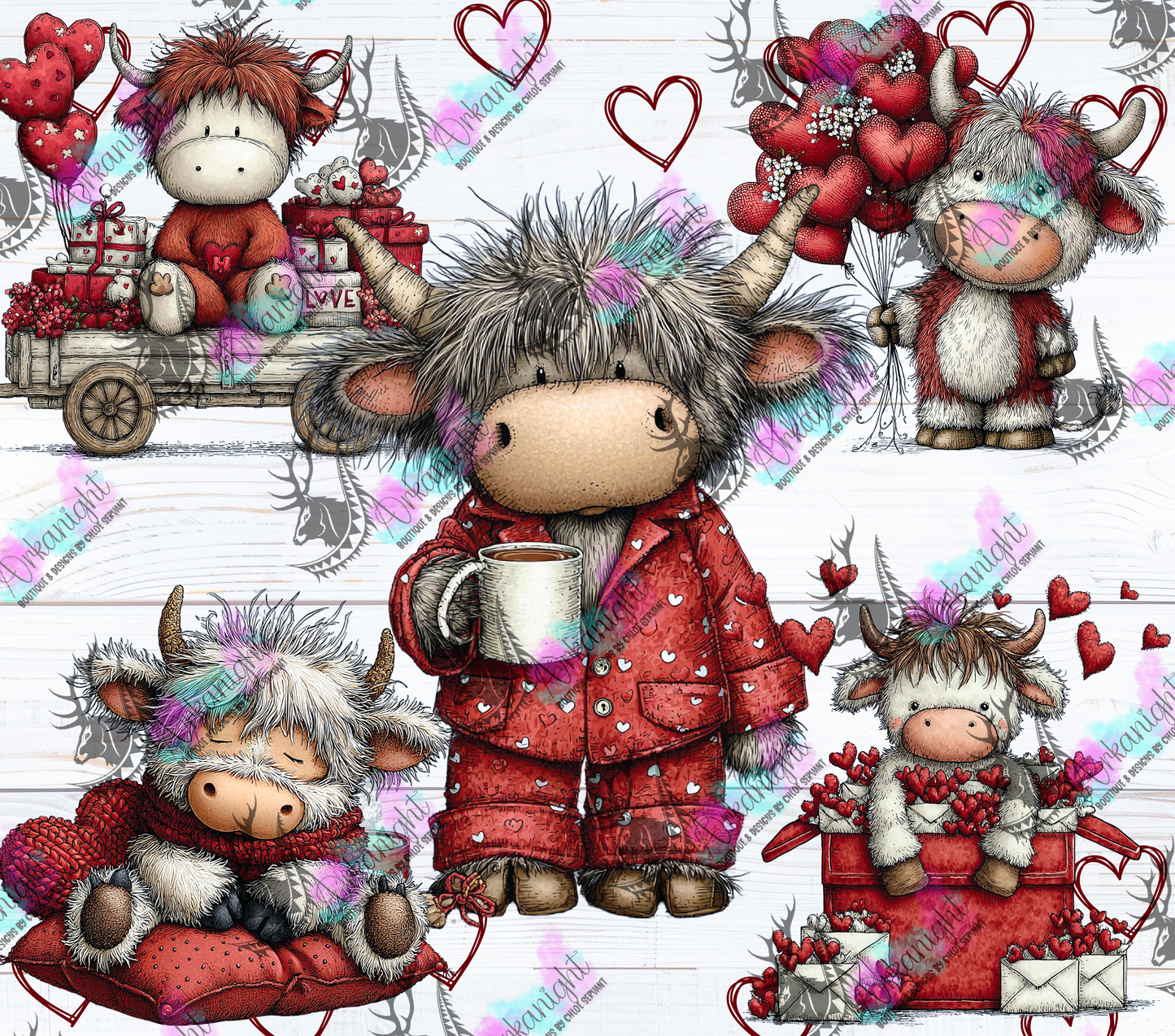 Numérique - Collection Saint-Valentin Vintage 2026 - Red Gray Highland Cow