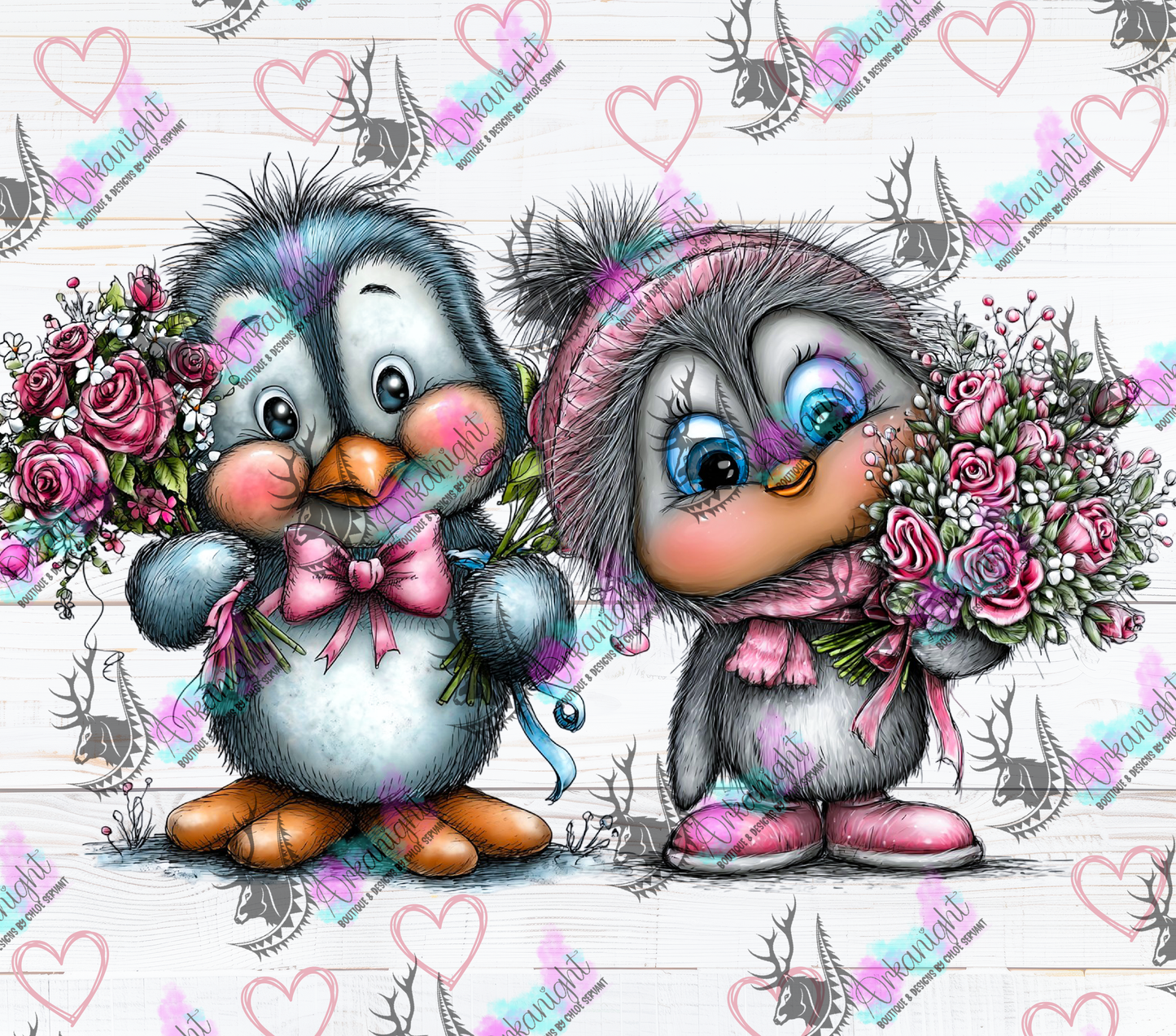 Numérique - Collection Saint-Valentin Vintage 2026 - Cute Pingouin couple