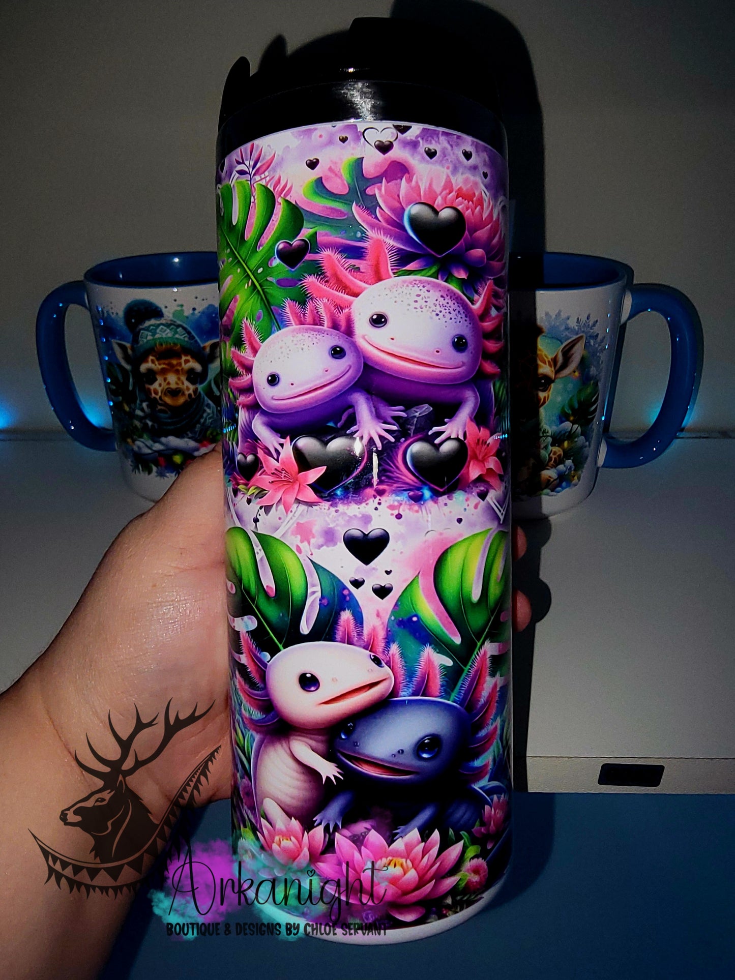 Gourde sur commande - Couvercle à café - 14 oz - Collection Saint-Valentin 2026 - Axolotl Amoureux