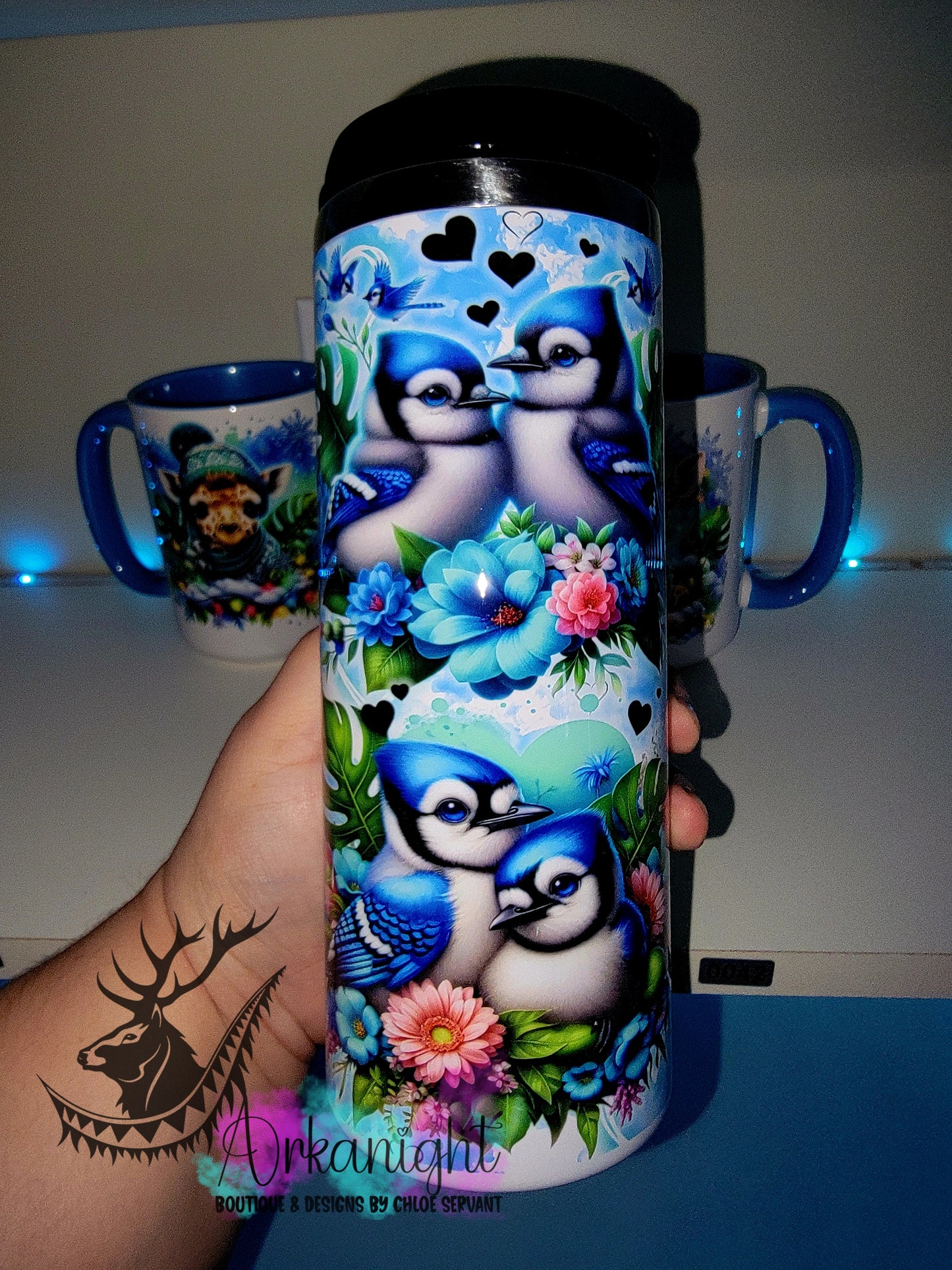 Gourde sur commande - Couvercle à café - 14 oz - Collection Saint-Valentin 2026 - Geai Bleu Amoureux