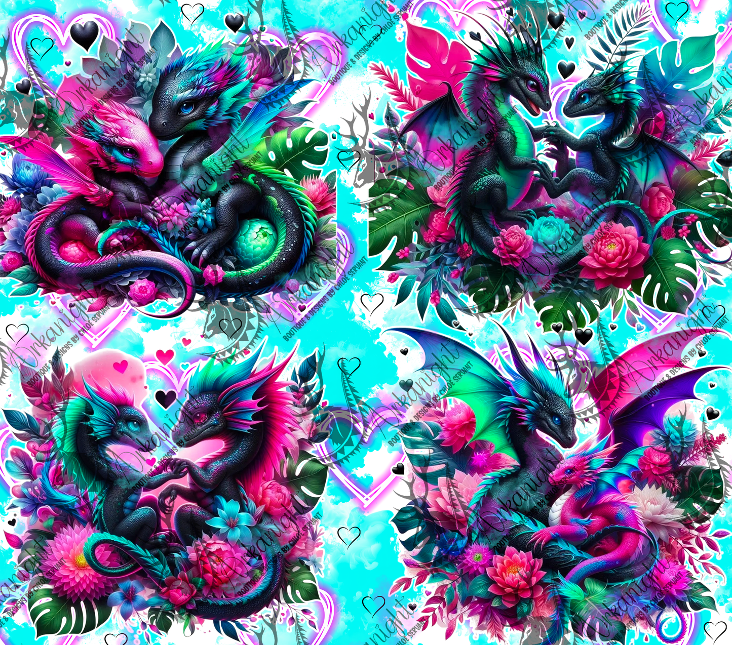 Numérique - Collection Saint-Valentin 2026 - Dragon - Black & Turquoise & Pink - Multi