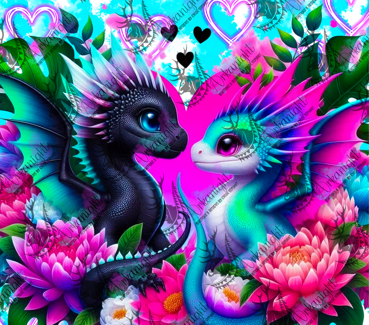 Numérique - Collection Saint-Valentin 2026 - Dragon - Black & Turquoise & Pink