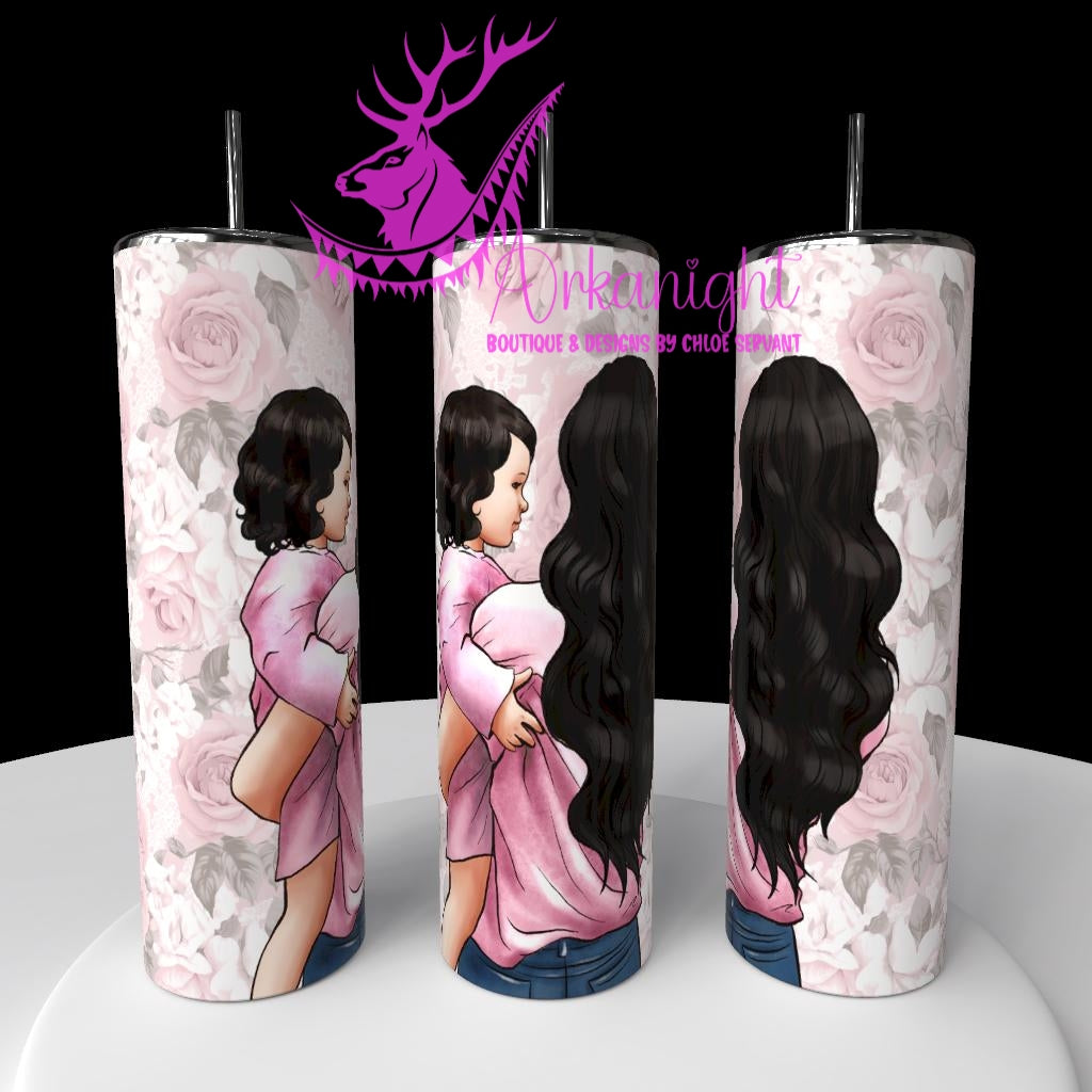 Gourde sur commande - Collection Fête des mères 2026 - Maman & fillette - Cheveux Noir