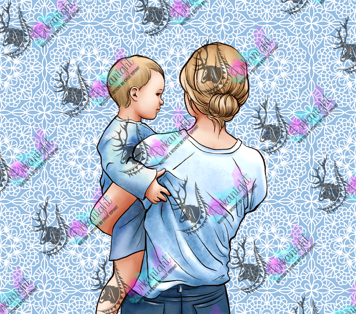 Numérique - Collection Fête des mères 2026 - Maman & Garçon - Cheveux Brun , Blond , Noir - Thème Bleu