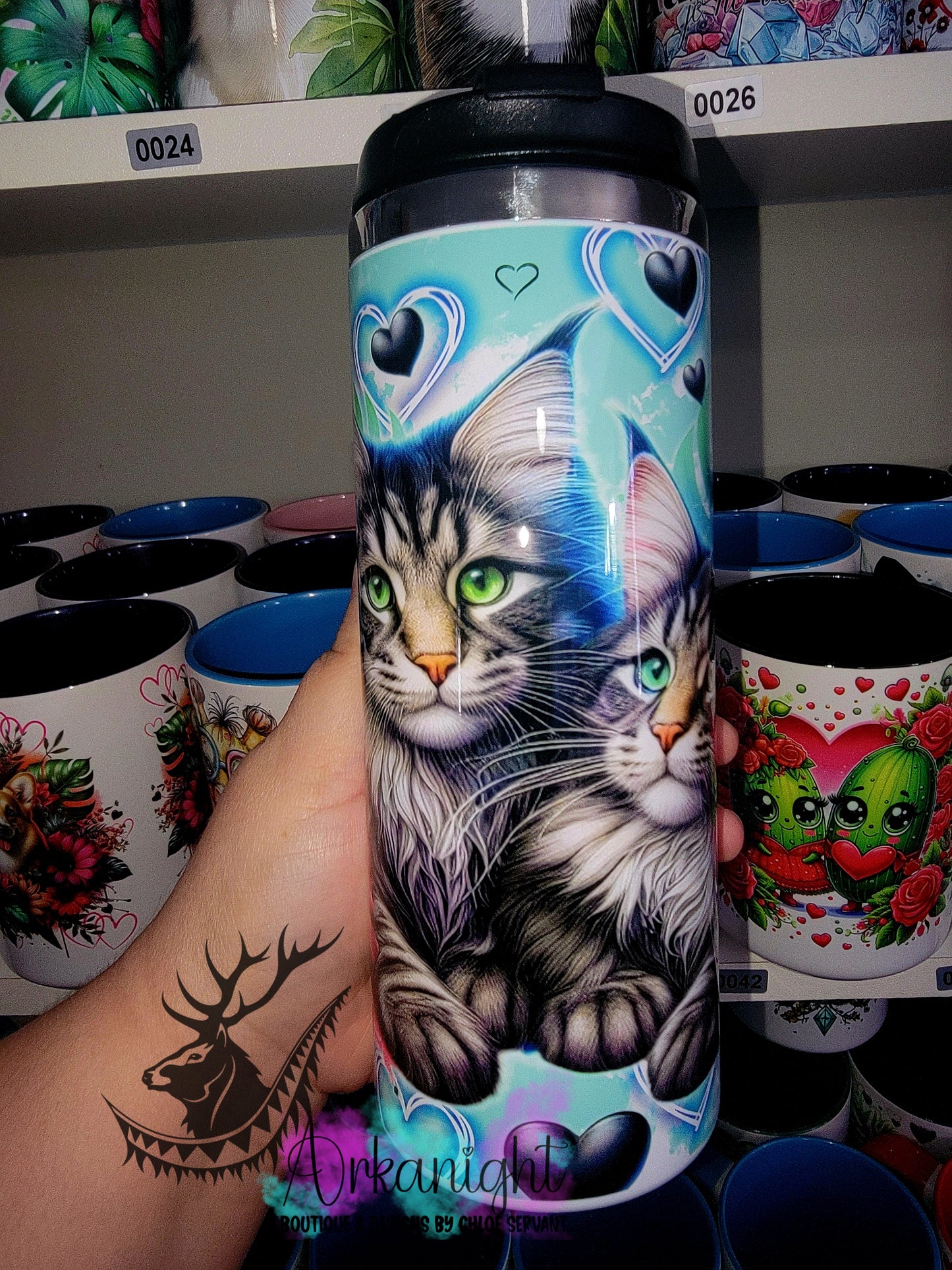 Gourde sur commande - Couvercle à café - 14 oz - Chat mainecoon Amoureux