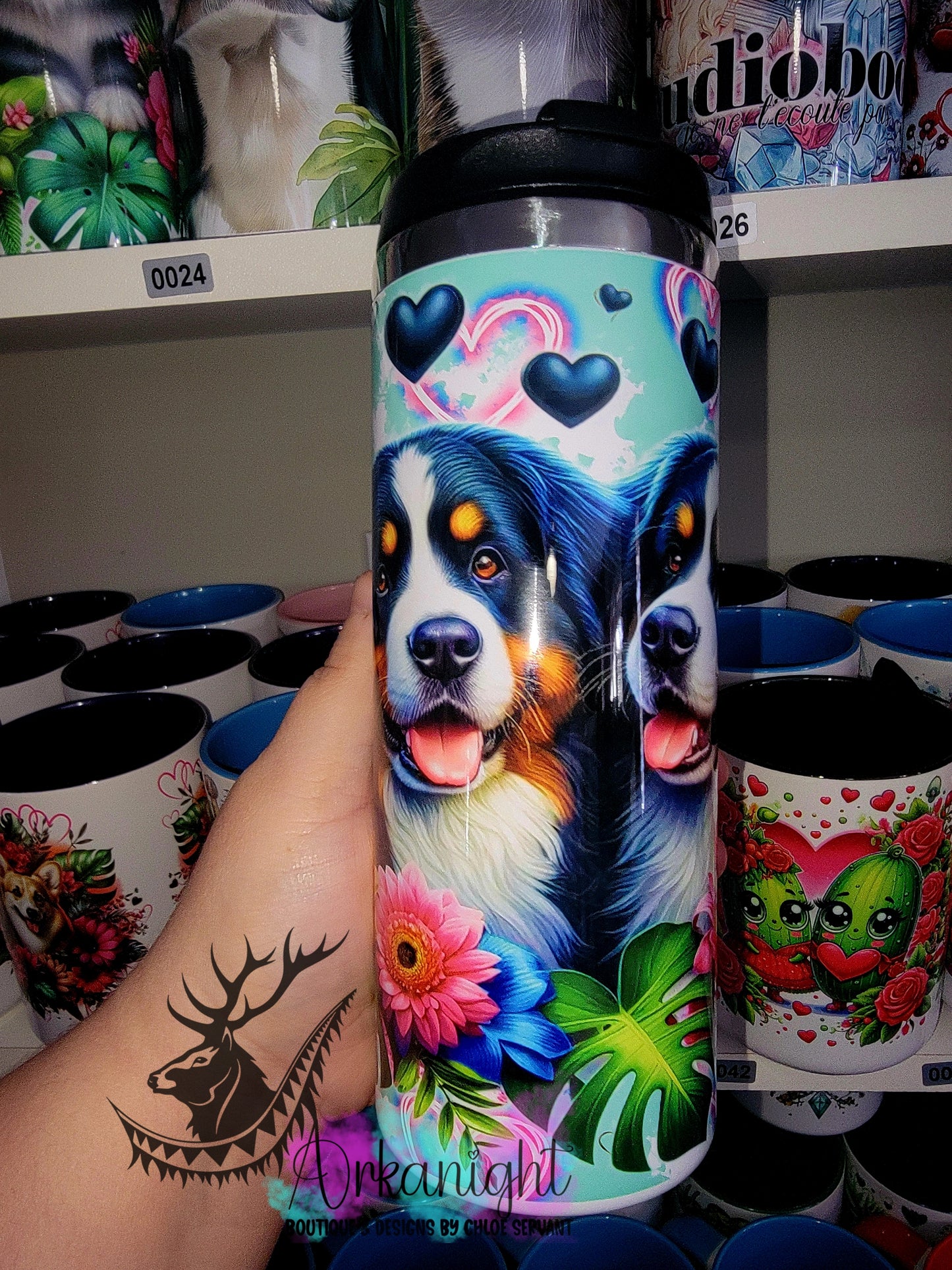 Gourde sur commande - Couvercle à café - 14 oz - Bouvier Bernois Amoureux