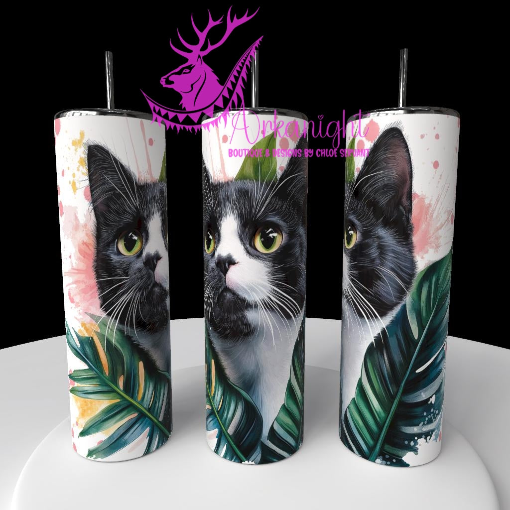 Gourde sur commande - Collection Watercolor Realism - Chat Noir & Blanc