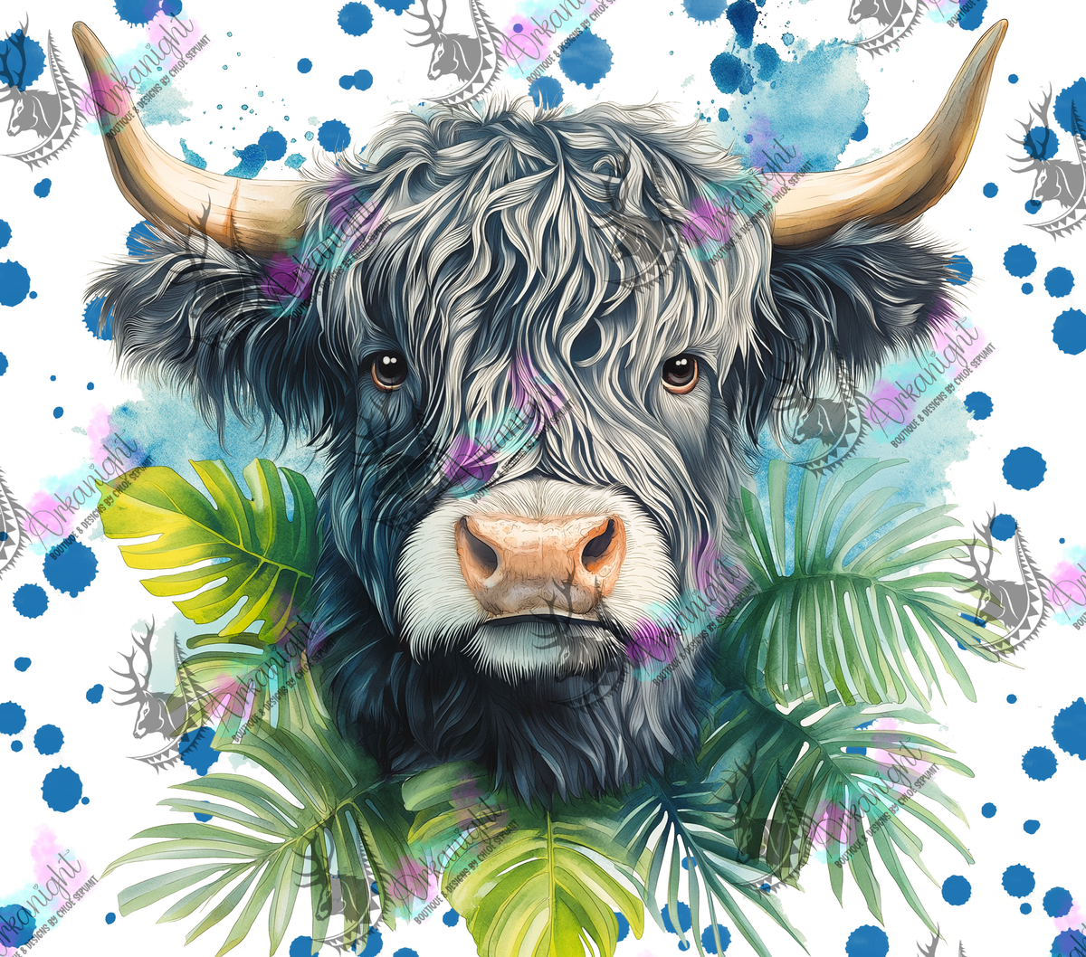 Numérique - Collection Watercolor Realism - Highland Cow Grise