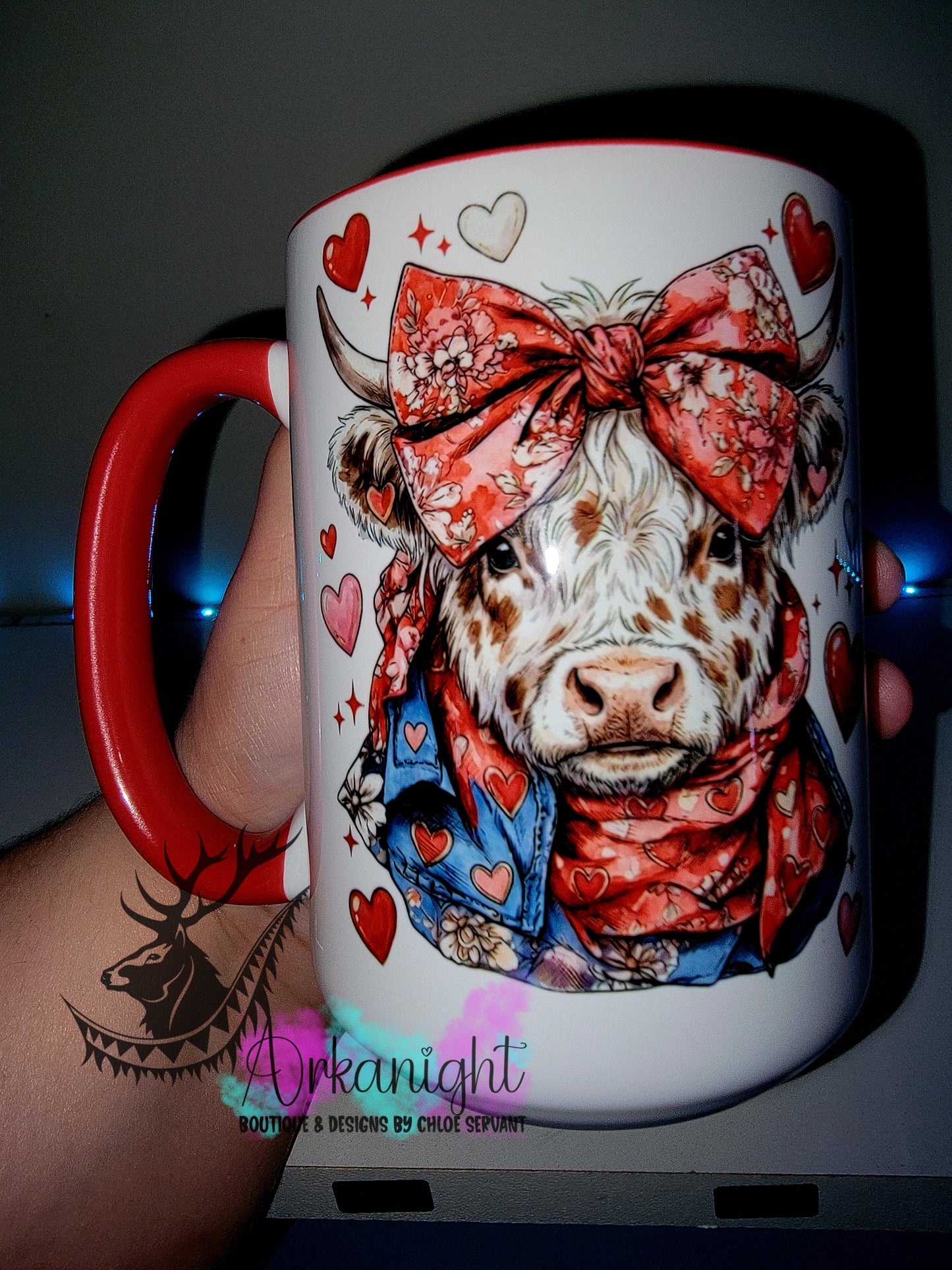 Tasse en céramique sur commande - Collection Saint-Valentin 2026 - Vintage - Coquette Vache Highland