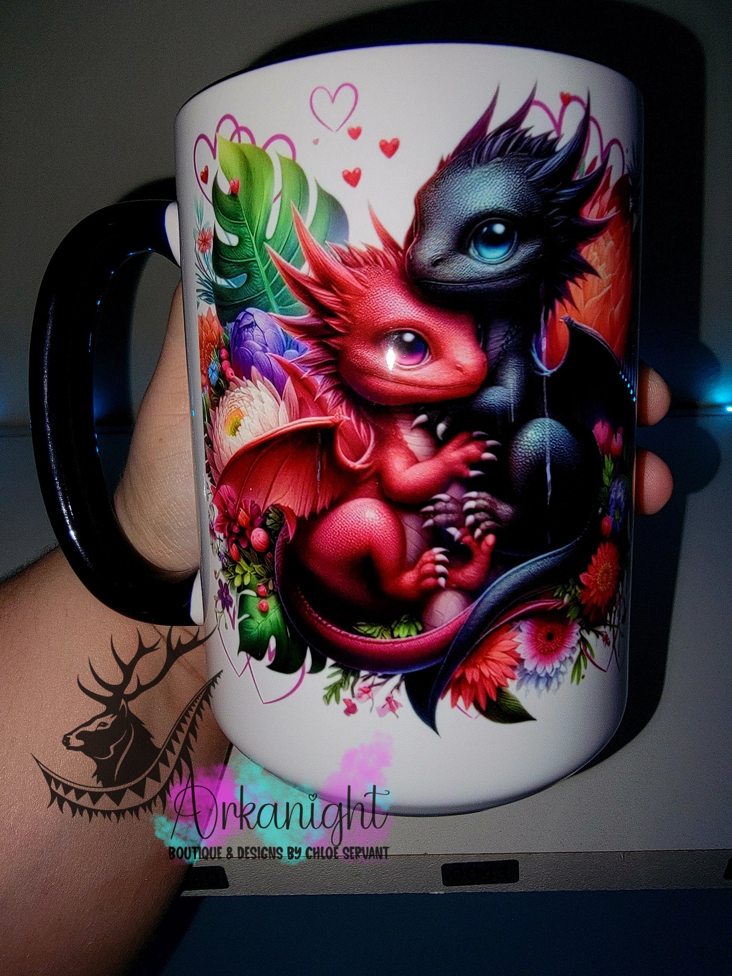 Tasse en céramique sur commande - Collection Saint-Valentin 2026 - Couple de Dragon Noir et Bourgogne